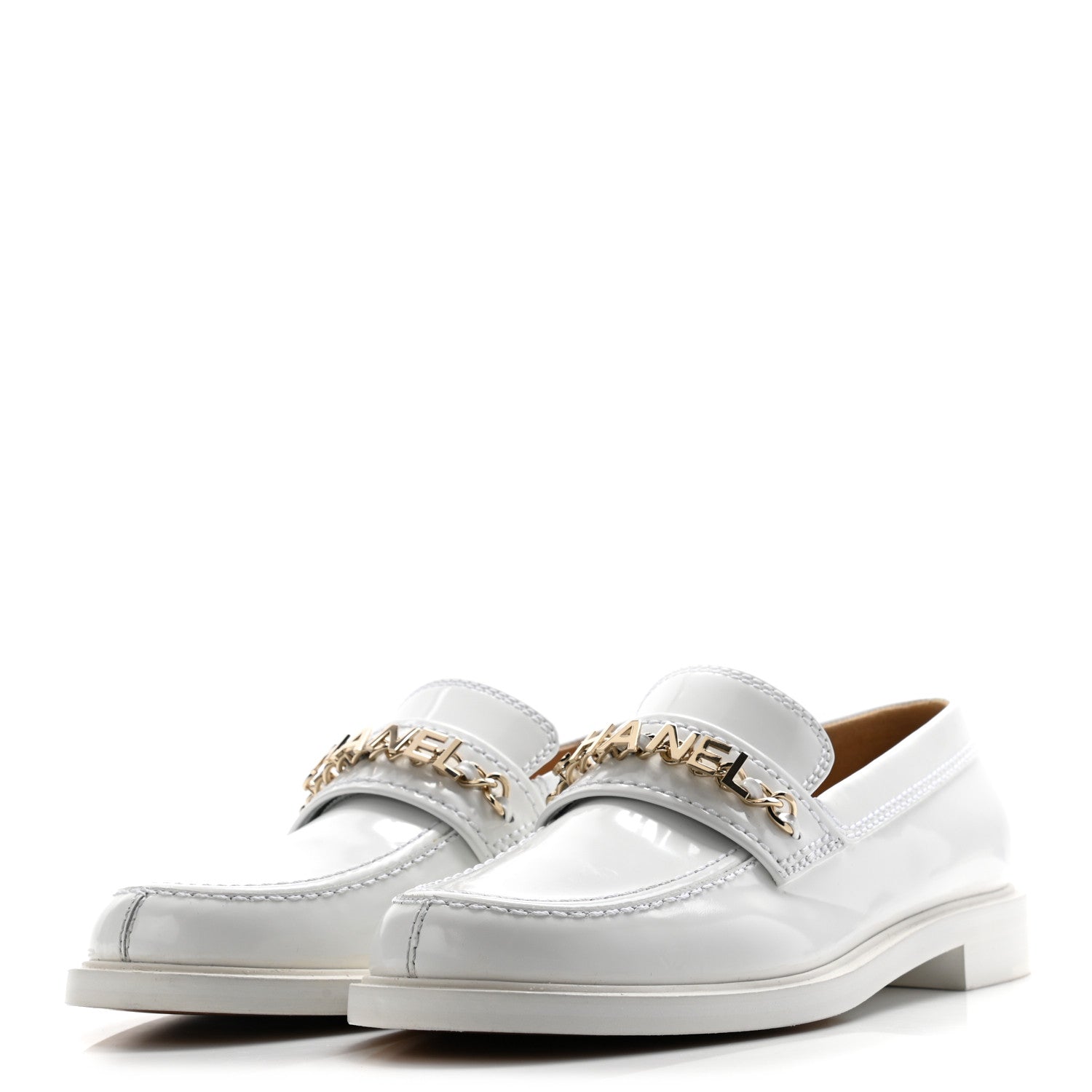 Chanel Shiny Calfskin Logo Loafers 38.5 White 3 of 8