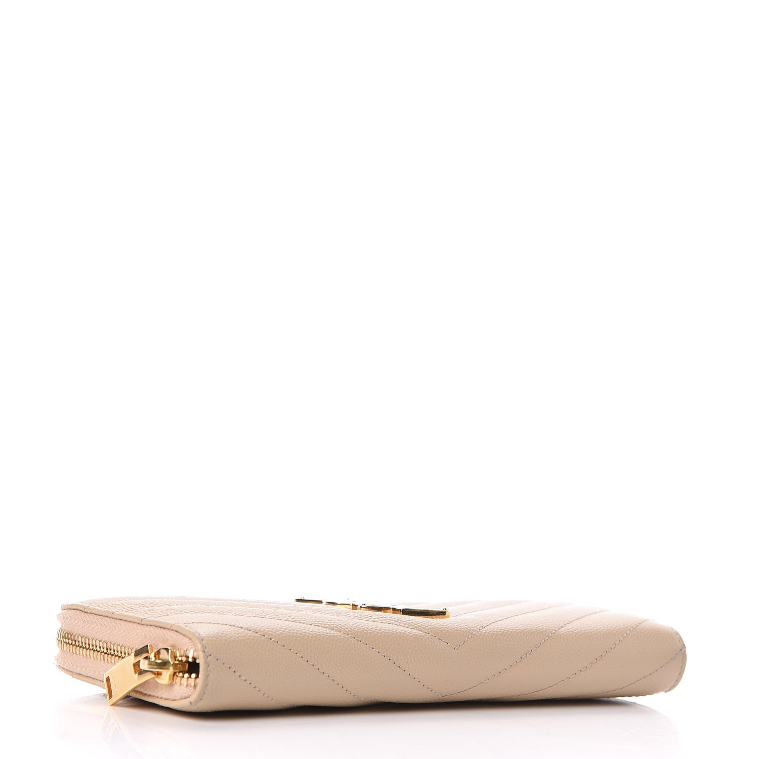 Saint Laurent Grain De Poudre Matelasse Chevron Monogram Zip Around Wallet Nude Powder 4 of 7