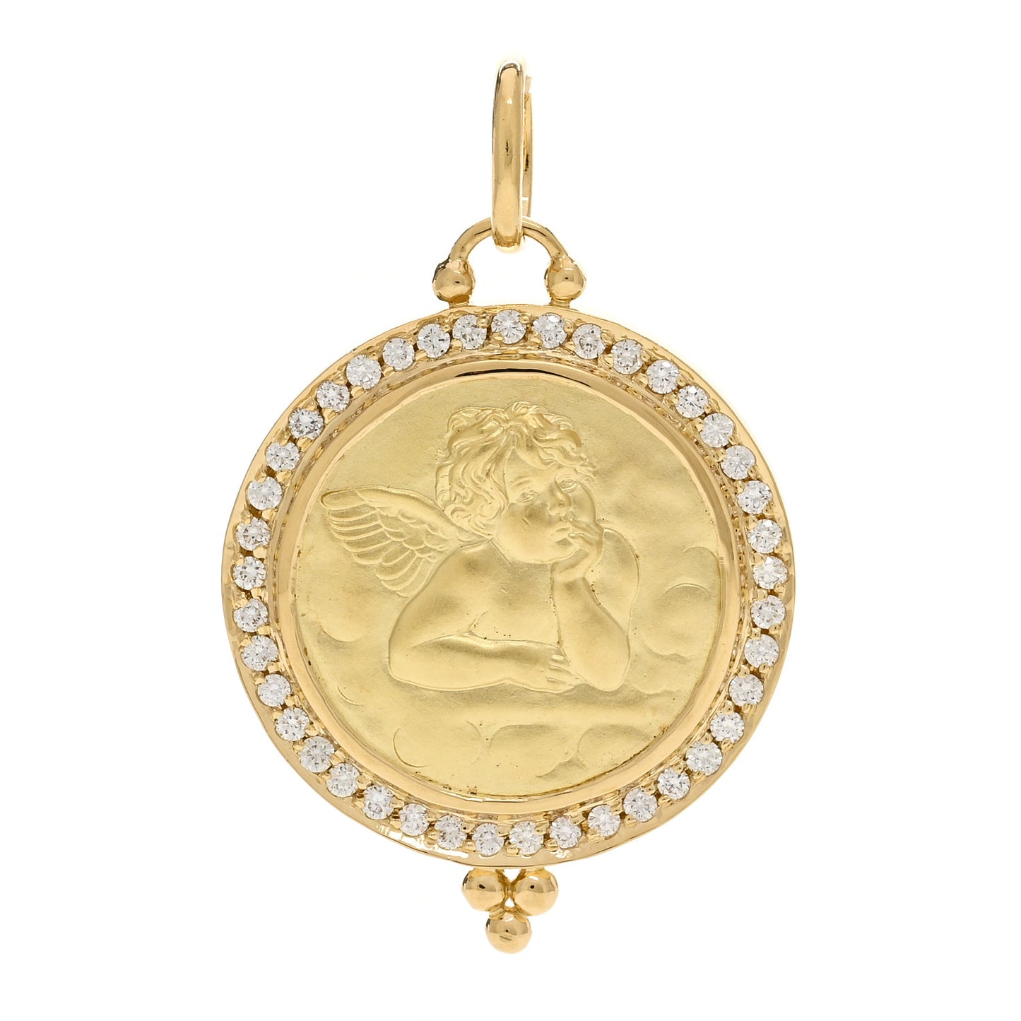 18K Yellow Gold Diamond 25mm Pave Angel Pendant