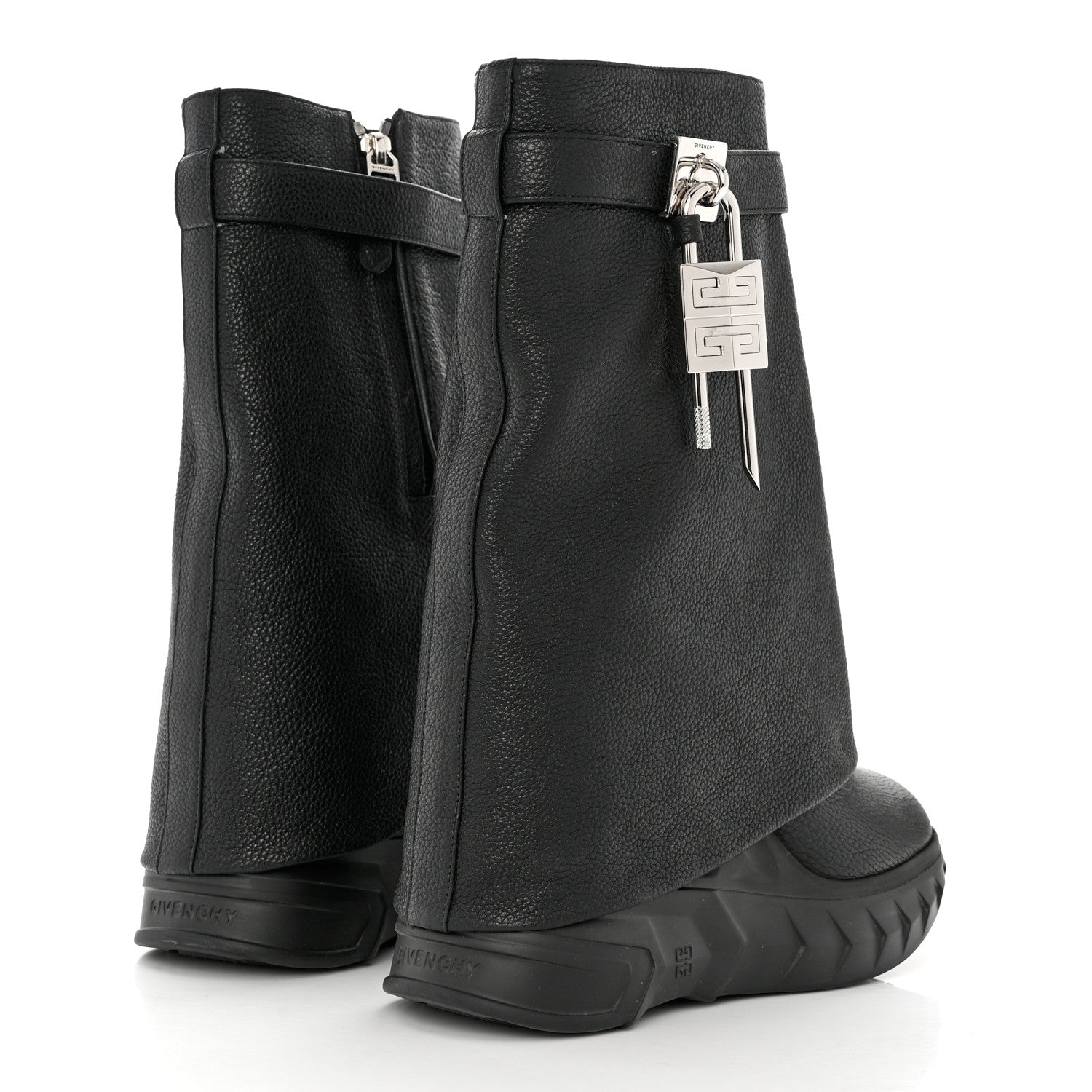 Givenchy Grained Calfskin Shark Lock Biker Ankle Boots 41 Black 4 of 9