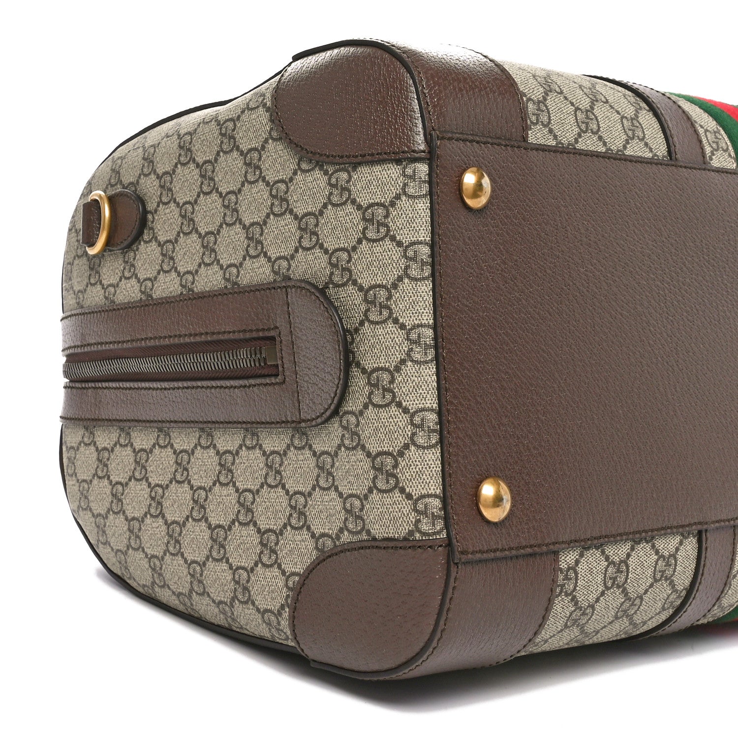 Gucci GG Supreme Monogram Textured Dollar Calfskin Web Medium Savoy Duffle Bag Beige Ebony New Acero 8 of 9