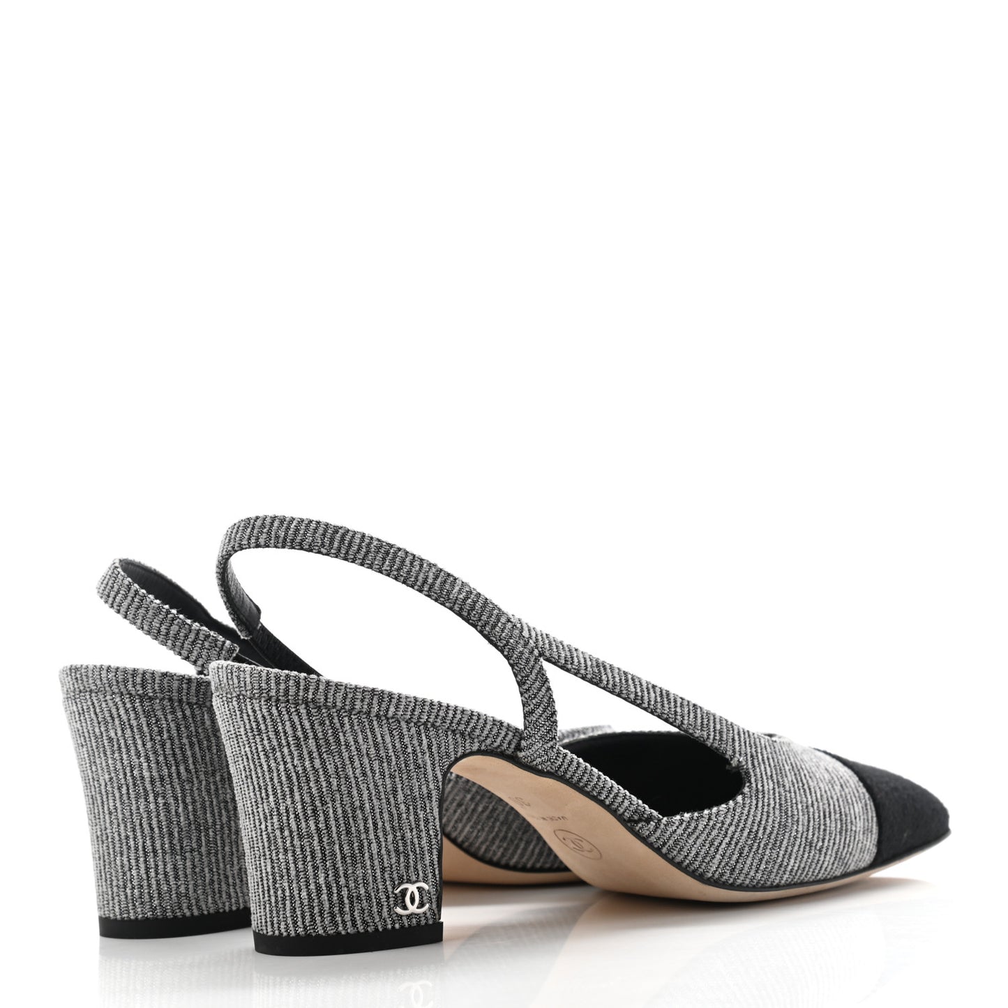 Tweed Cap Toe CC Slingback Pumps 39 Black Grey