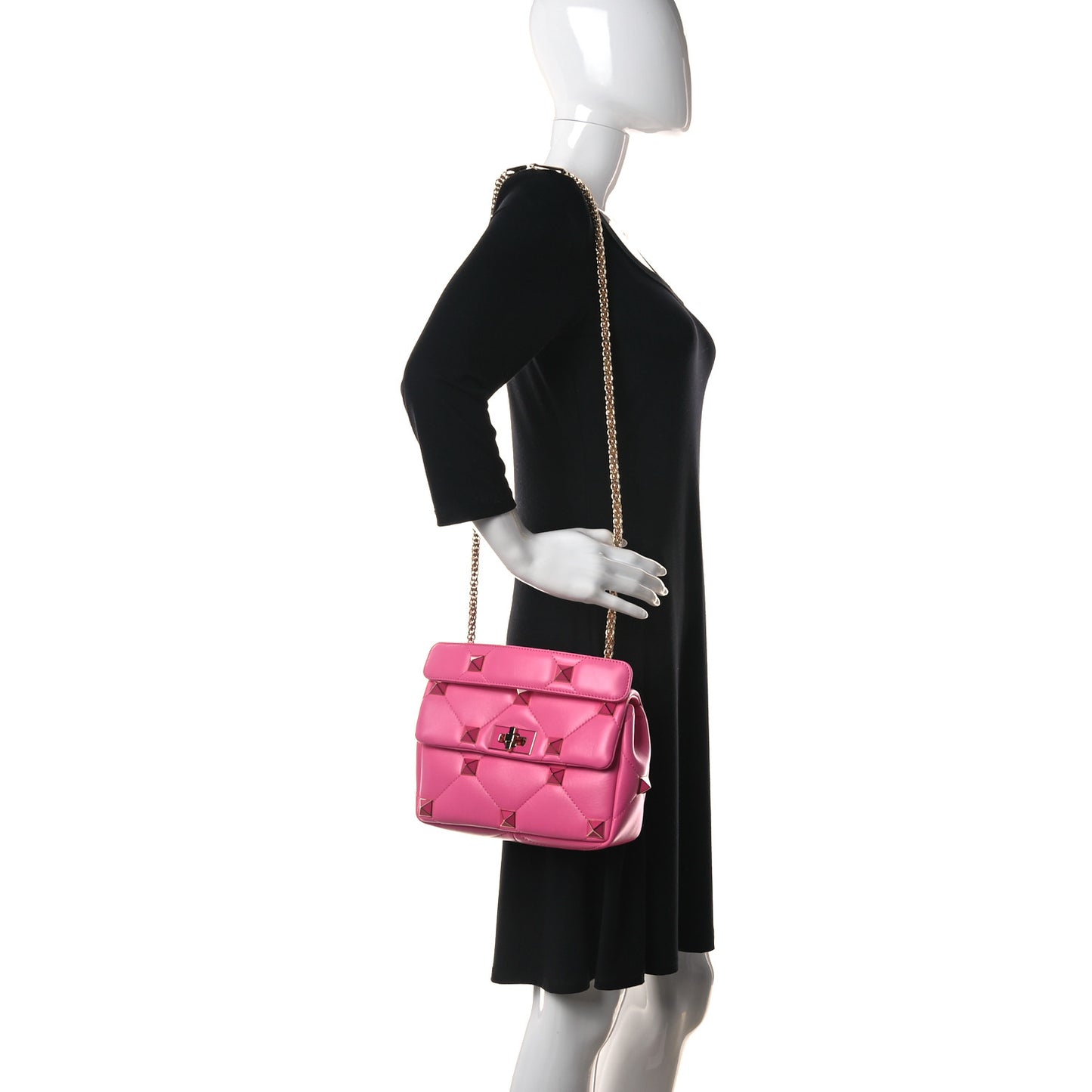 Nappa Medium Roman Stud Shoulder Bag Flamingo Pink