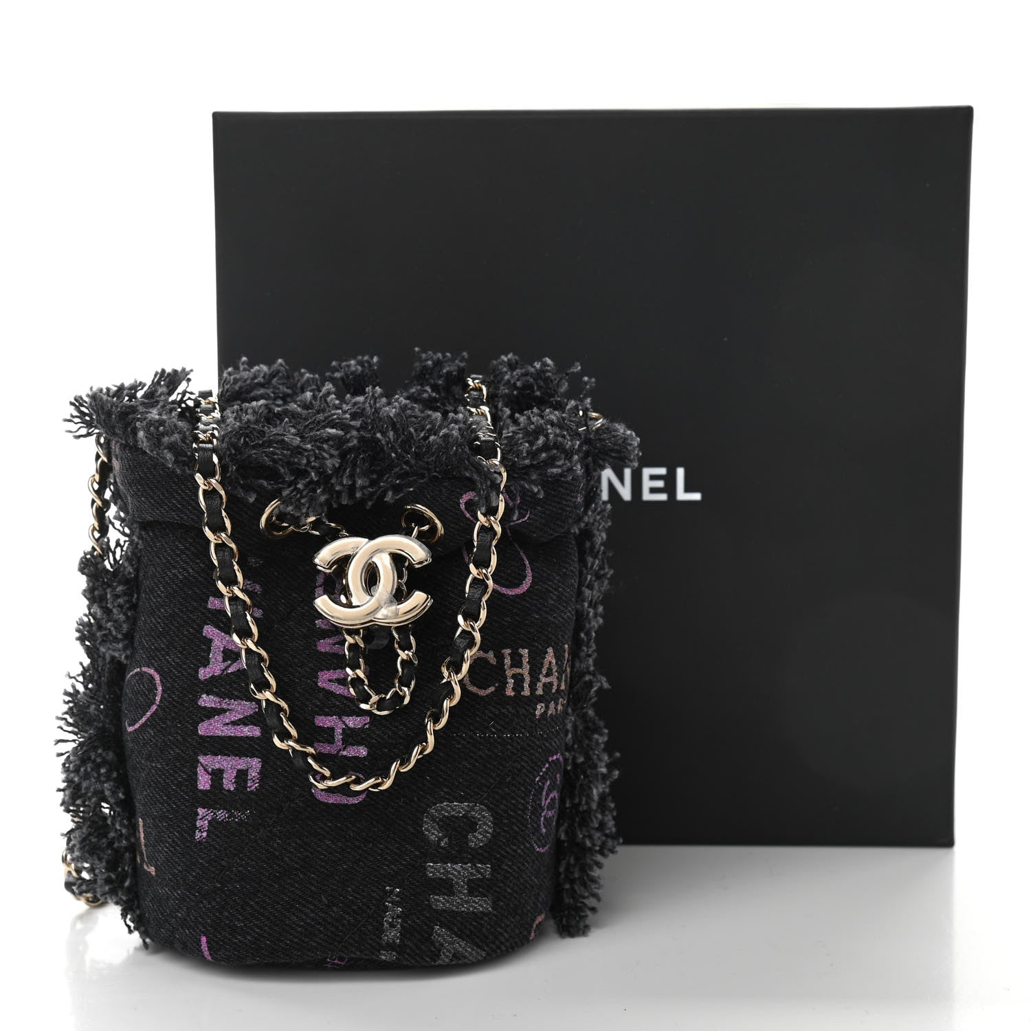 Chanel Denim Quilted Mood Mini Bucket With Chain Black Multicolor 10 of 10