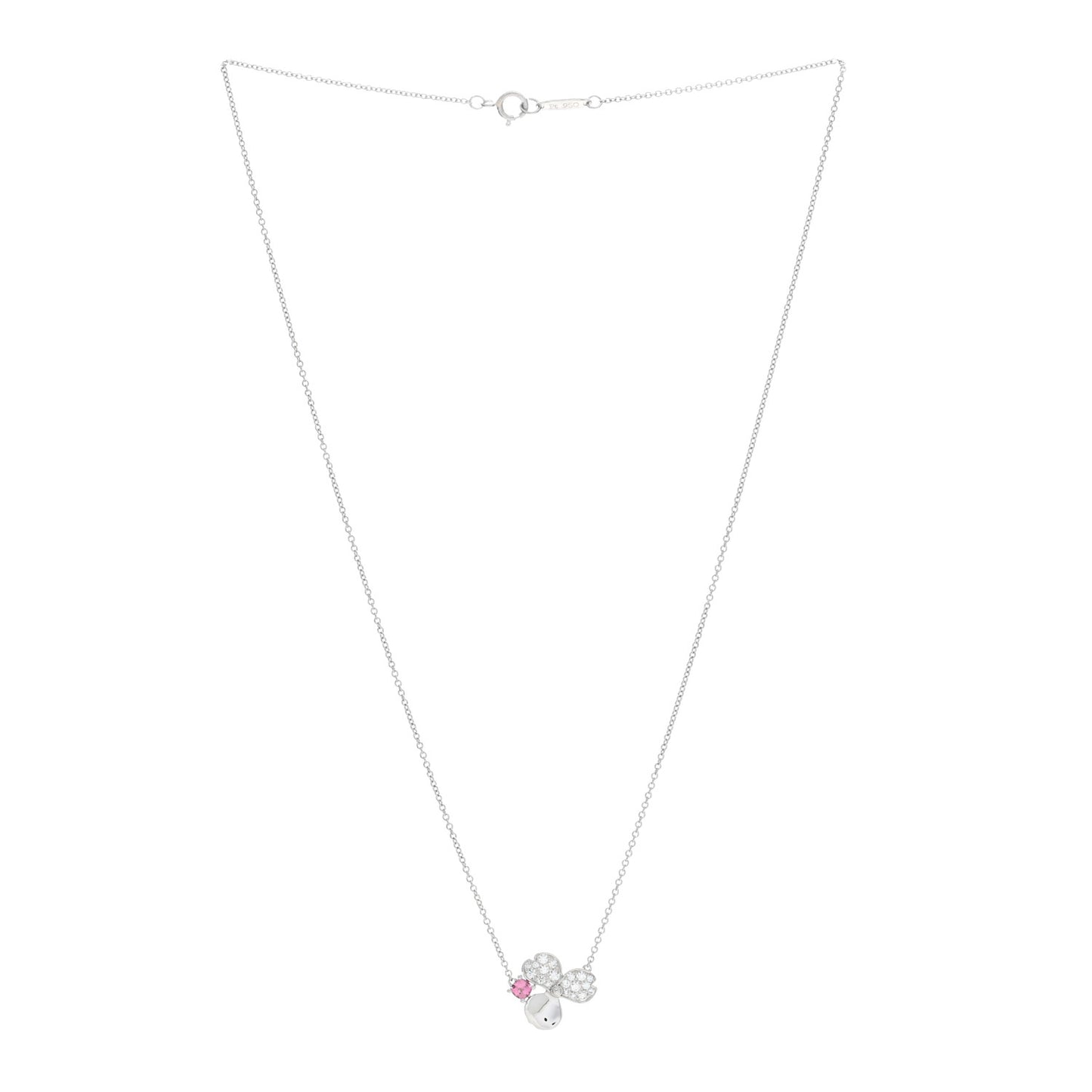 Platinum Diamond Pink Tourmaline Paper Flowers Pendant Necklace