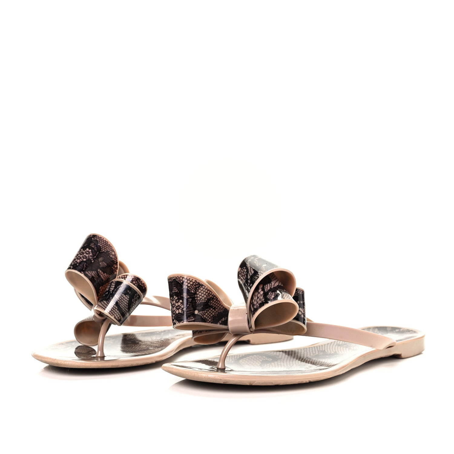 Valentino Garavani PVC Jelly Lace Print Bow Thong Sandals 36 Black Poudre 3 of 8