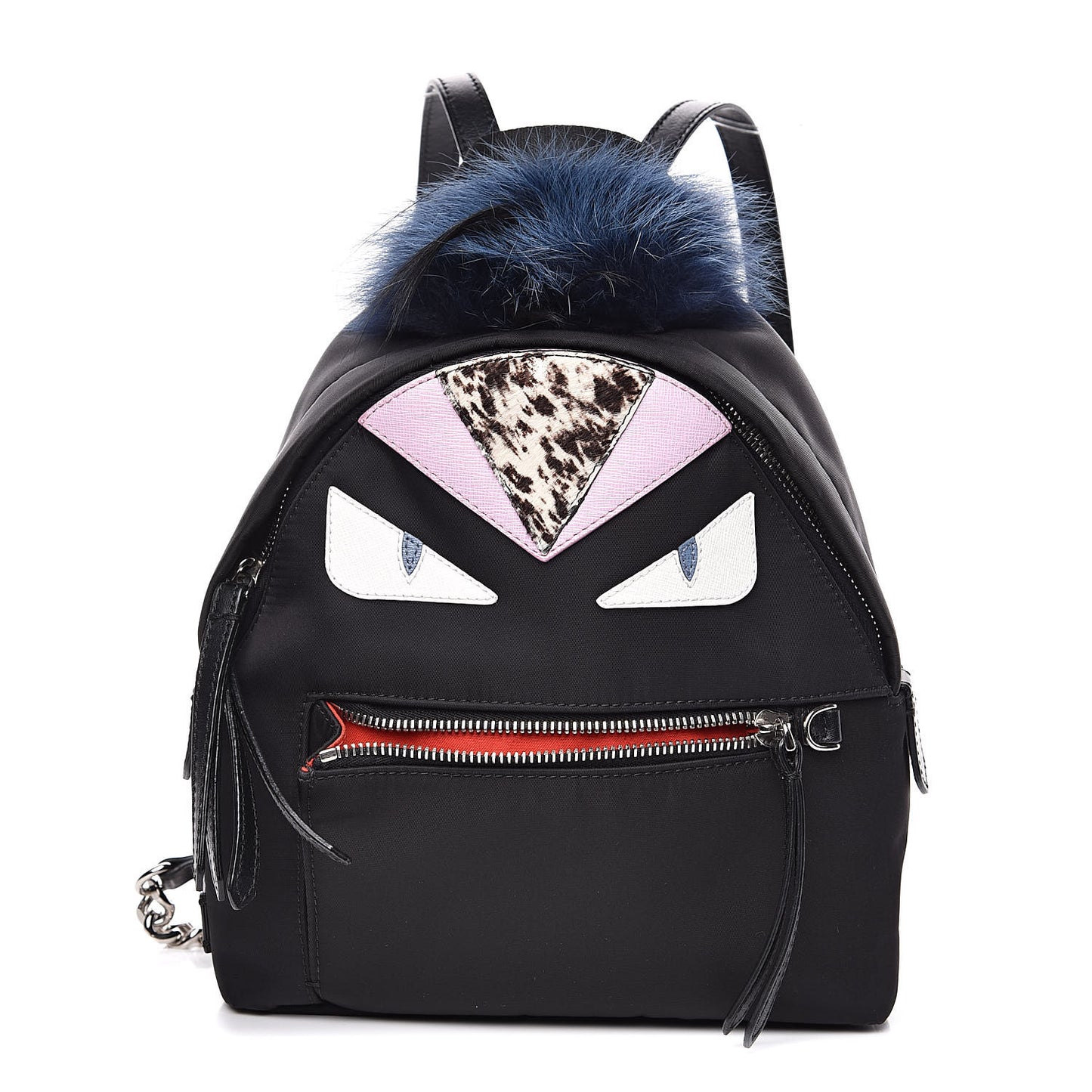 Nylon Vitello Fox Goat Fur Monster Eyes Mini Backpack Black Multicolor Sky