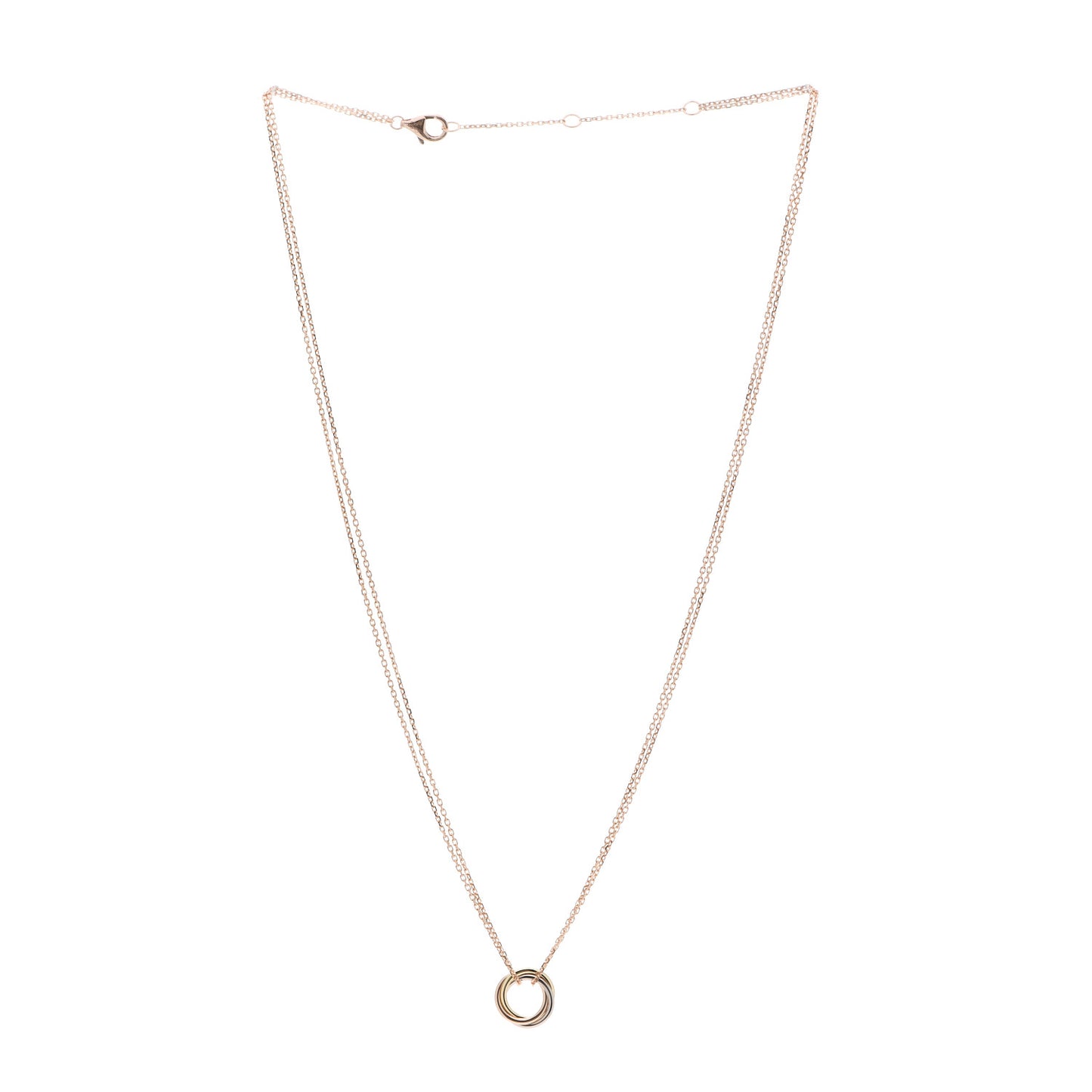 18K Pink Yellow White Gold Trinity Double Chain Pendant Necklace