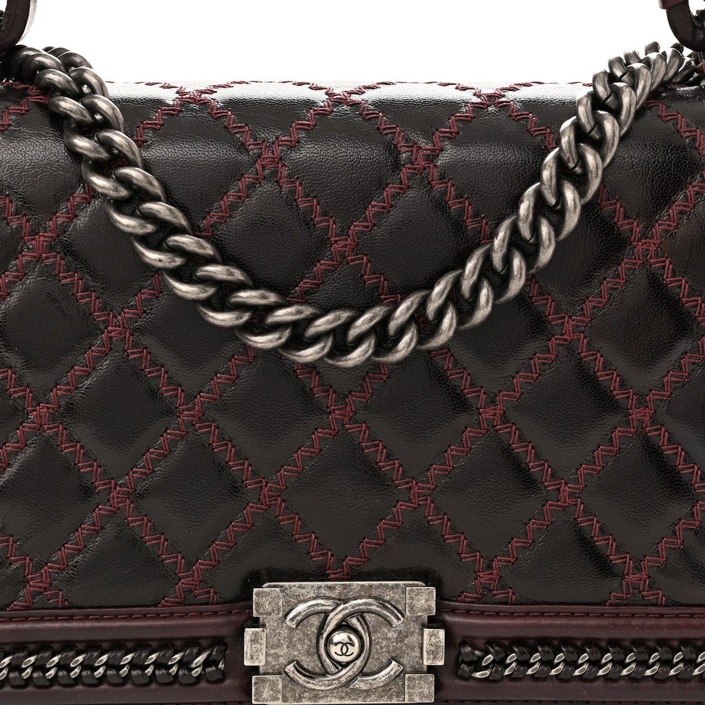 Goatskin Quilted New Medium Boy Handle Flap Burgundy