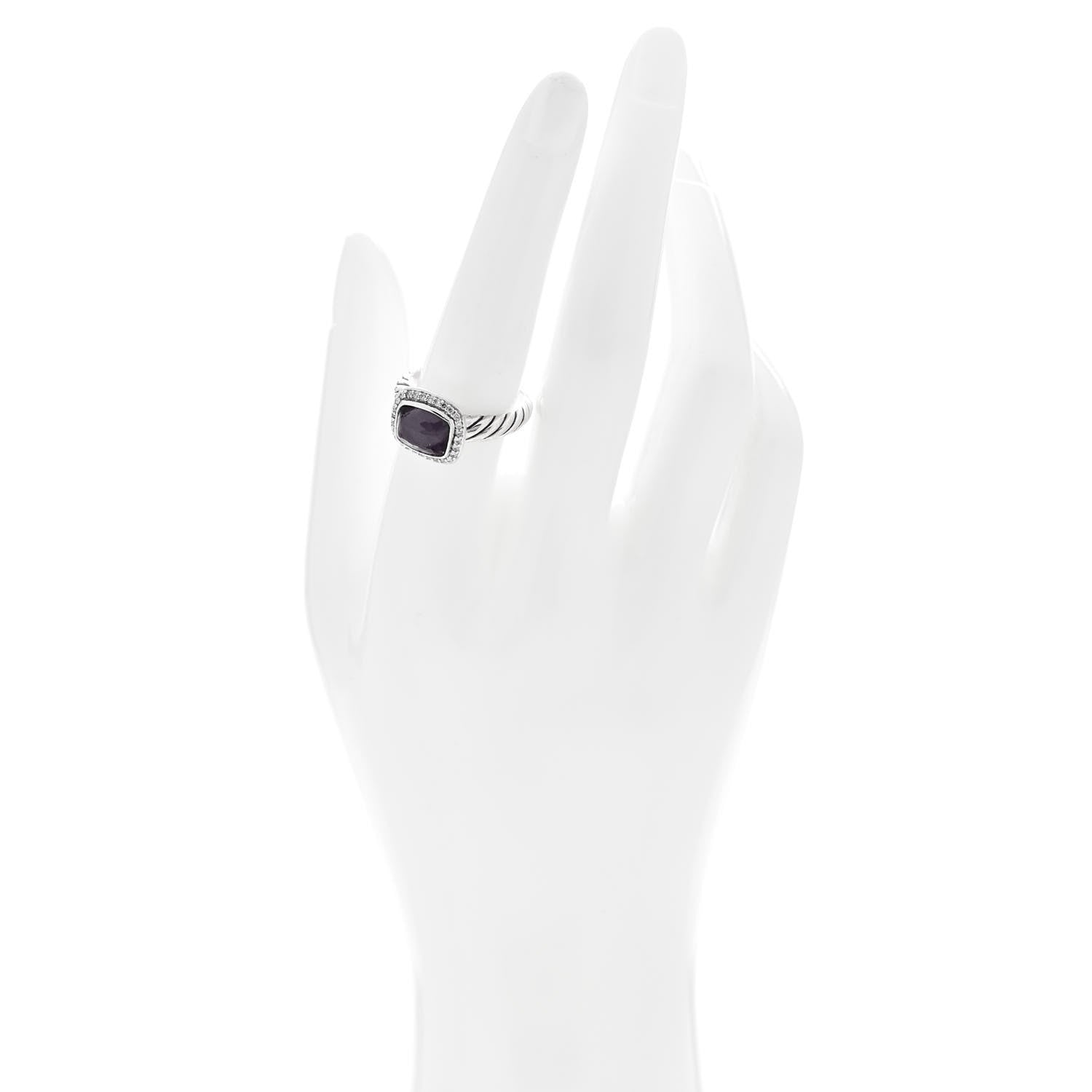 David Yurman Sterling Silver Diamond Black Orchid 10mm Noblesse Ring 56 7.5 3 of 6