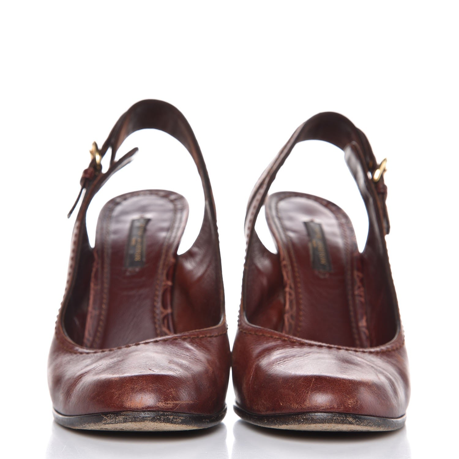 Louis Vuitton Calfskin Croc Embossed Slingback Heels 36.5 Brown 2 of 11