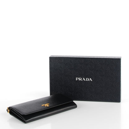 Prada Saffiano Metal Oro Chain Wallet Nero Black 4 of 8