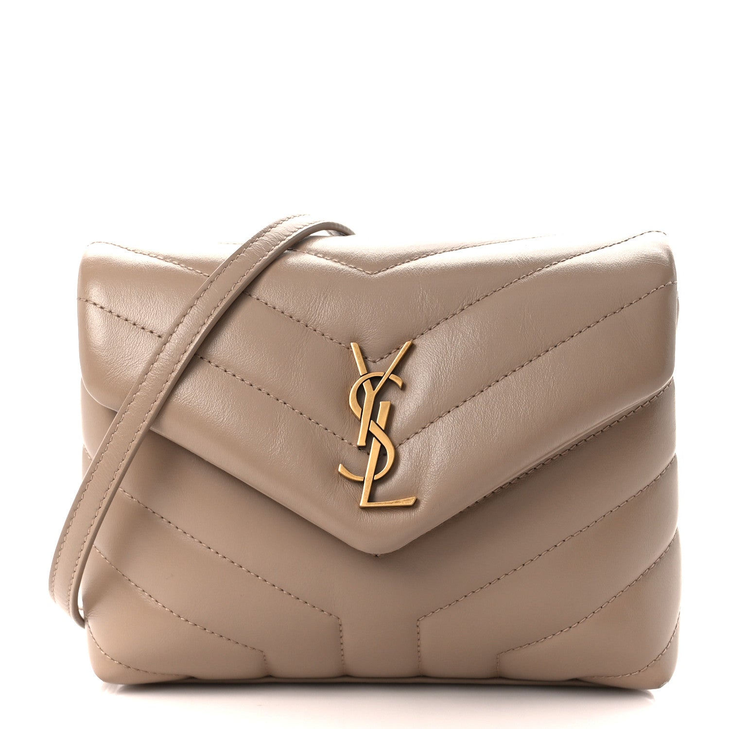 Saint Laurent Calfskin Y Quilted Monogram Toy Loulou Crossbody Bag Dark Beige 1 of 14