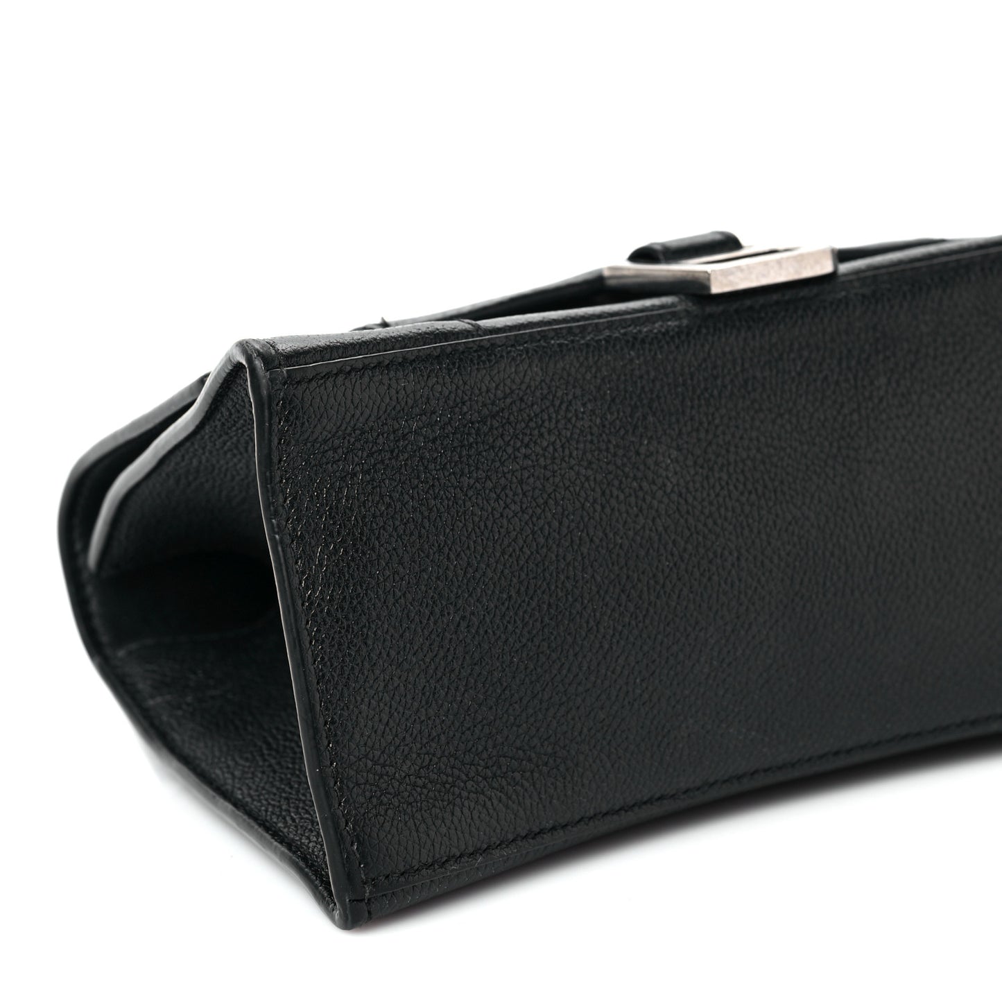 Grained Calfskin Small Hourglass Top Handle Bag Black