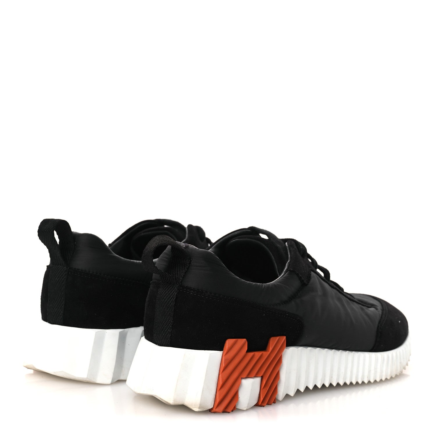 Hermes Air Mesh Suede Goatskin Bouncing Sneakers 37.5 Black Orange 5 of 13