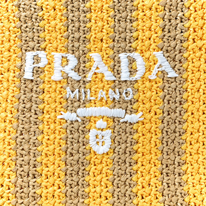 Prada Yarn Raffia Effect Crochet Striped Small Logo Tote Naturale Giallo 7 of 10