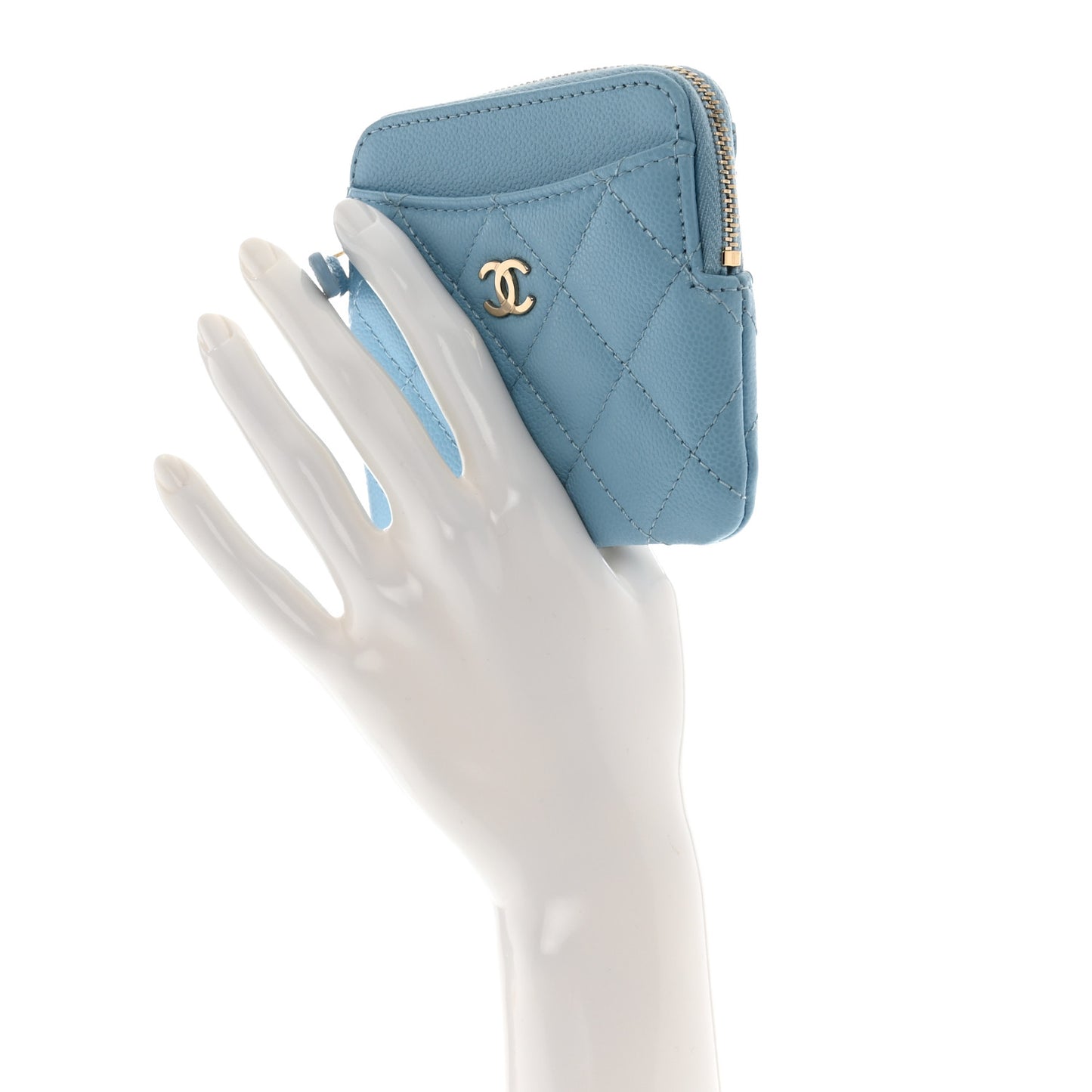 Caviar Quilted Zip Card Holder Wallet Light Blue