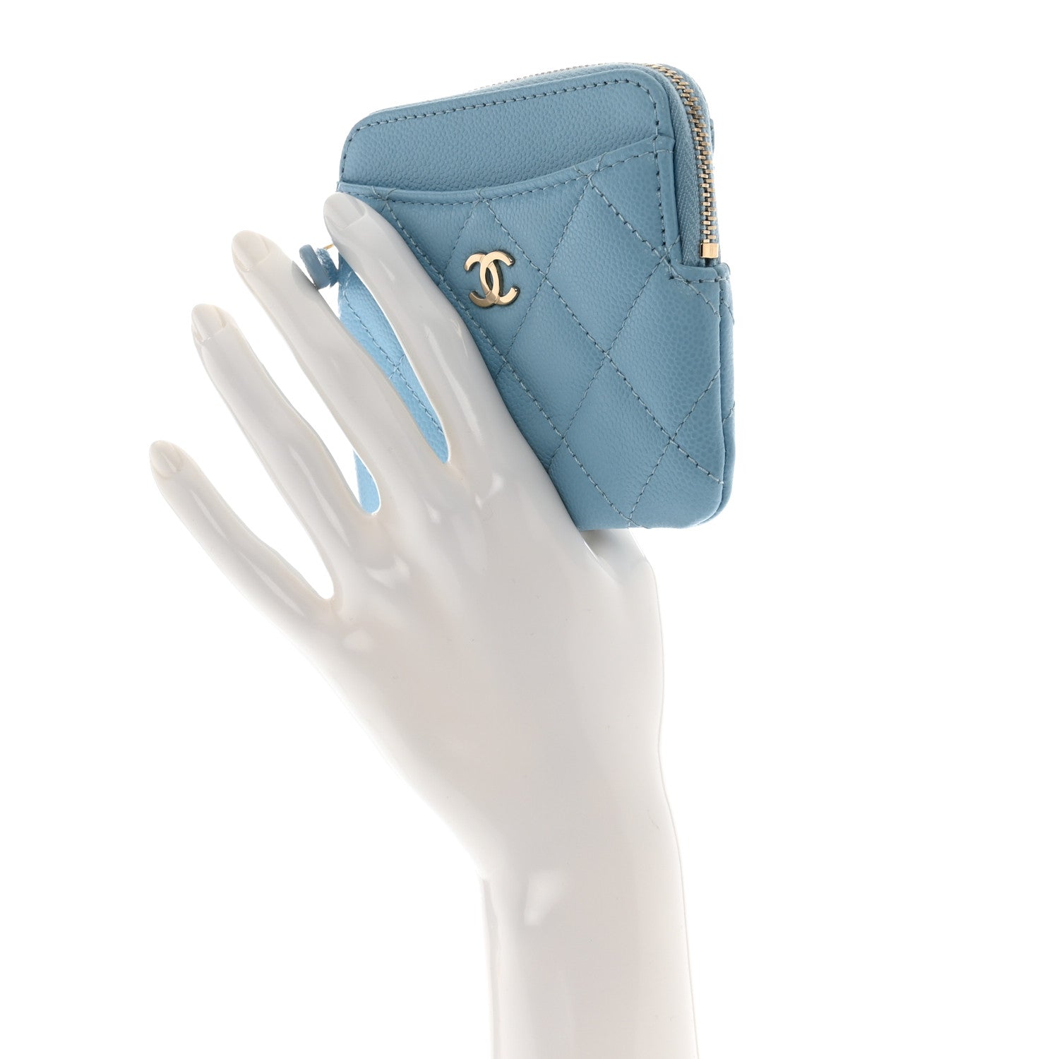 Chanel Caviar Quilted Zip Card Holder Wallet Light Blue 2 of 7