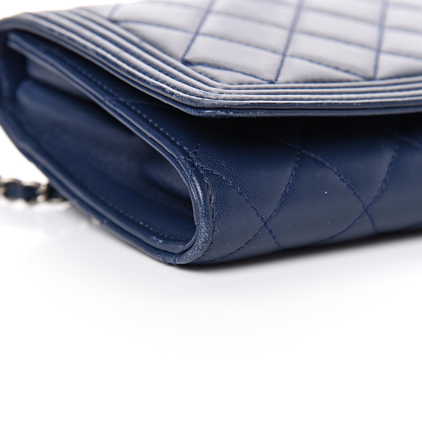 Lambskin Quilted Boy Wallet On Removable Chain WOC Navy Blue
