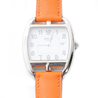 Hermes Stainless Steel Swift 33mm Cape Cod Tonneau Quartz Watch Orange 1 of 6