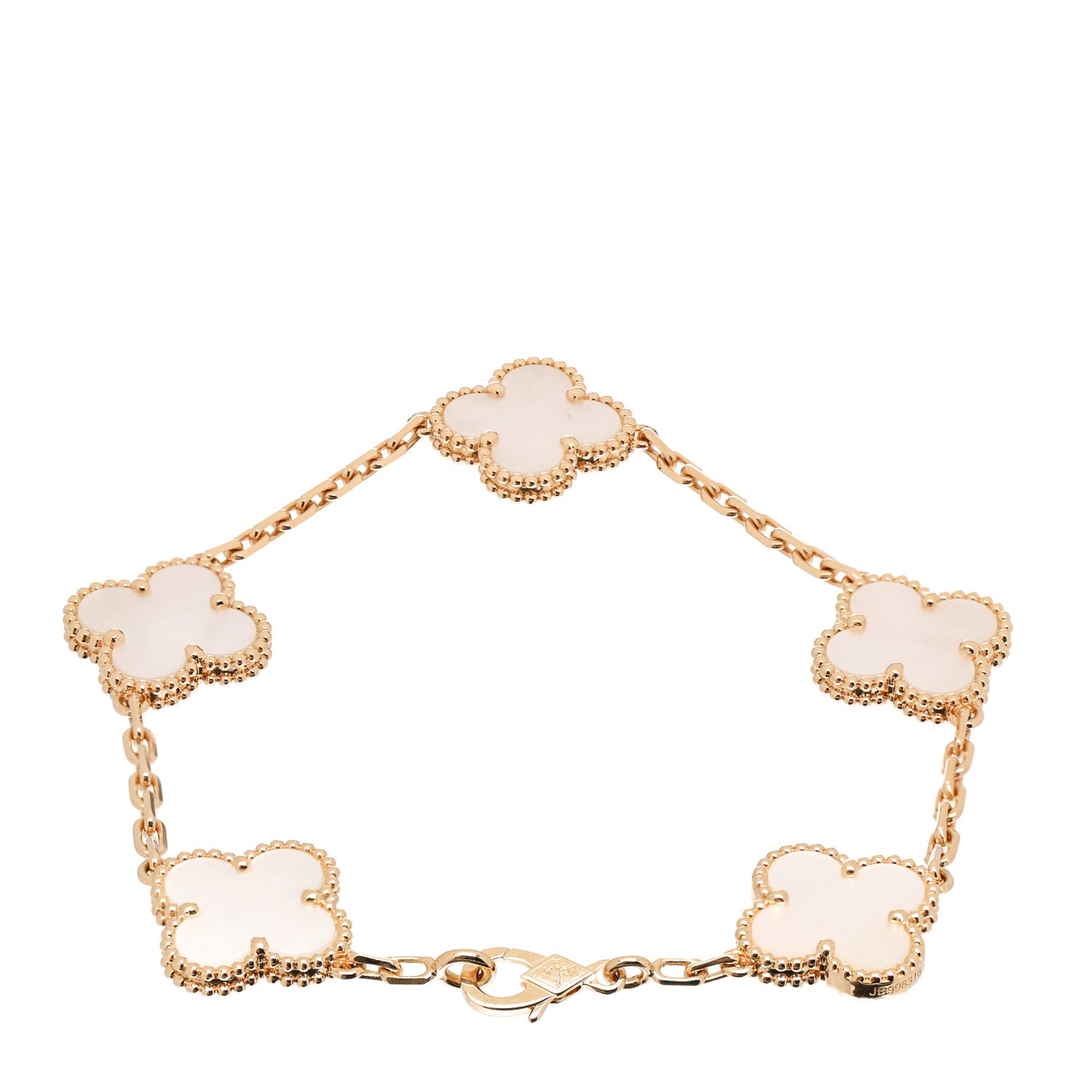 18K Yellow Gold Mother of Pearl 5 Motifs Vintage Alhambra Bracelet