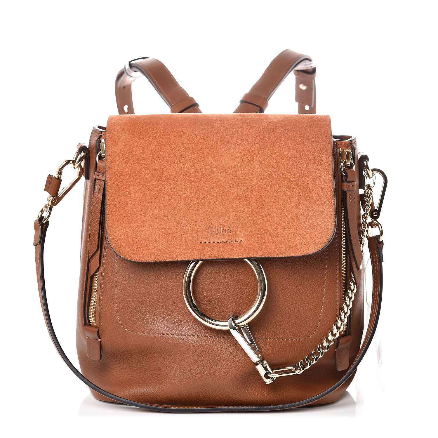 Chloe Suede Calfskin Small Faye Backpack Tobacco 1 of 9