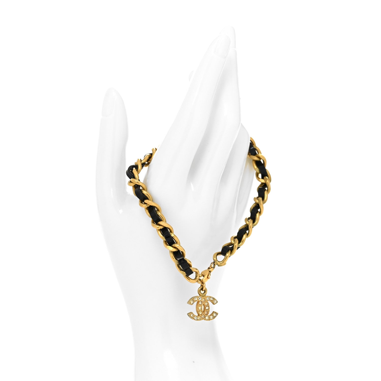 Chanel Lambskin Crystal CC Chain Bracelet Black Gold 2 of 6