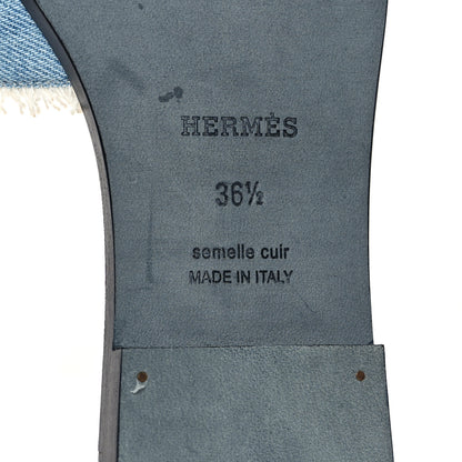 Hermes Denim Oran Fringe Sandals 36.5 Bleu Clair 6 of 9