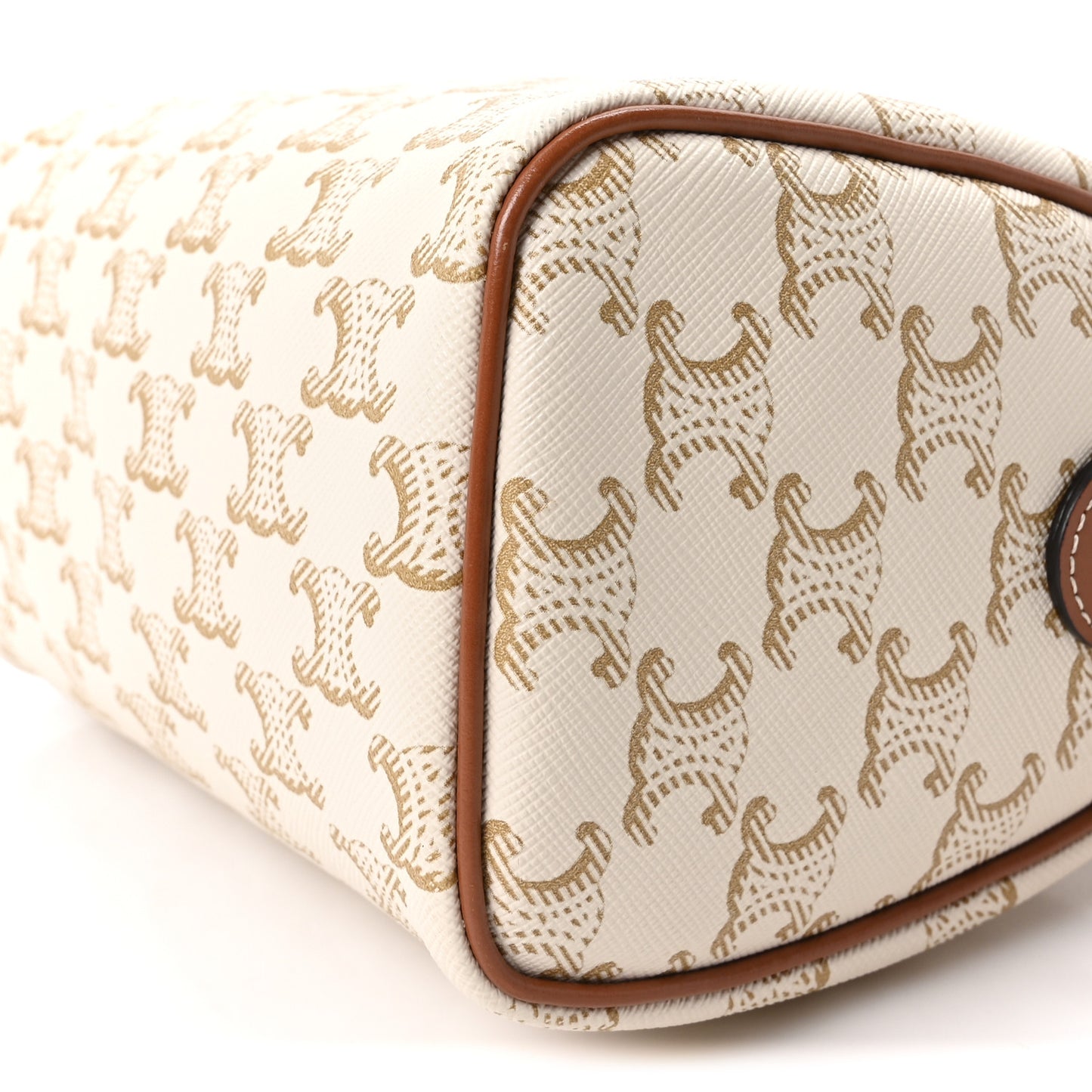 Triomphe Canvas Calfskin Small Boston Bag White