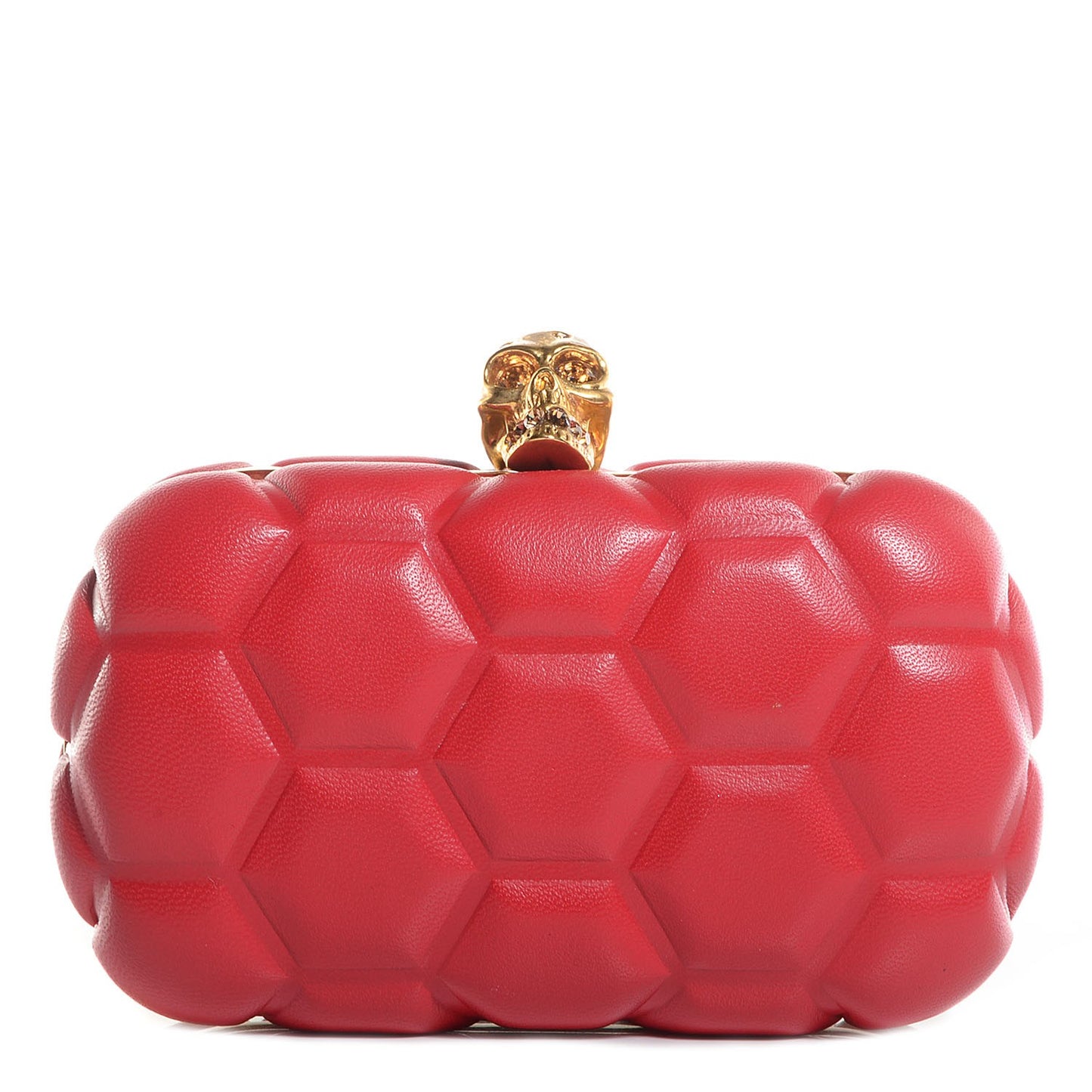 Leather Honeycomb Skull Box Clutch Red