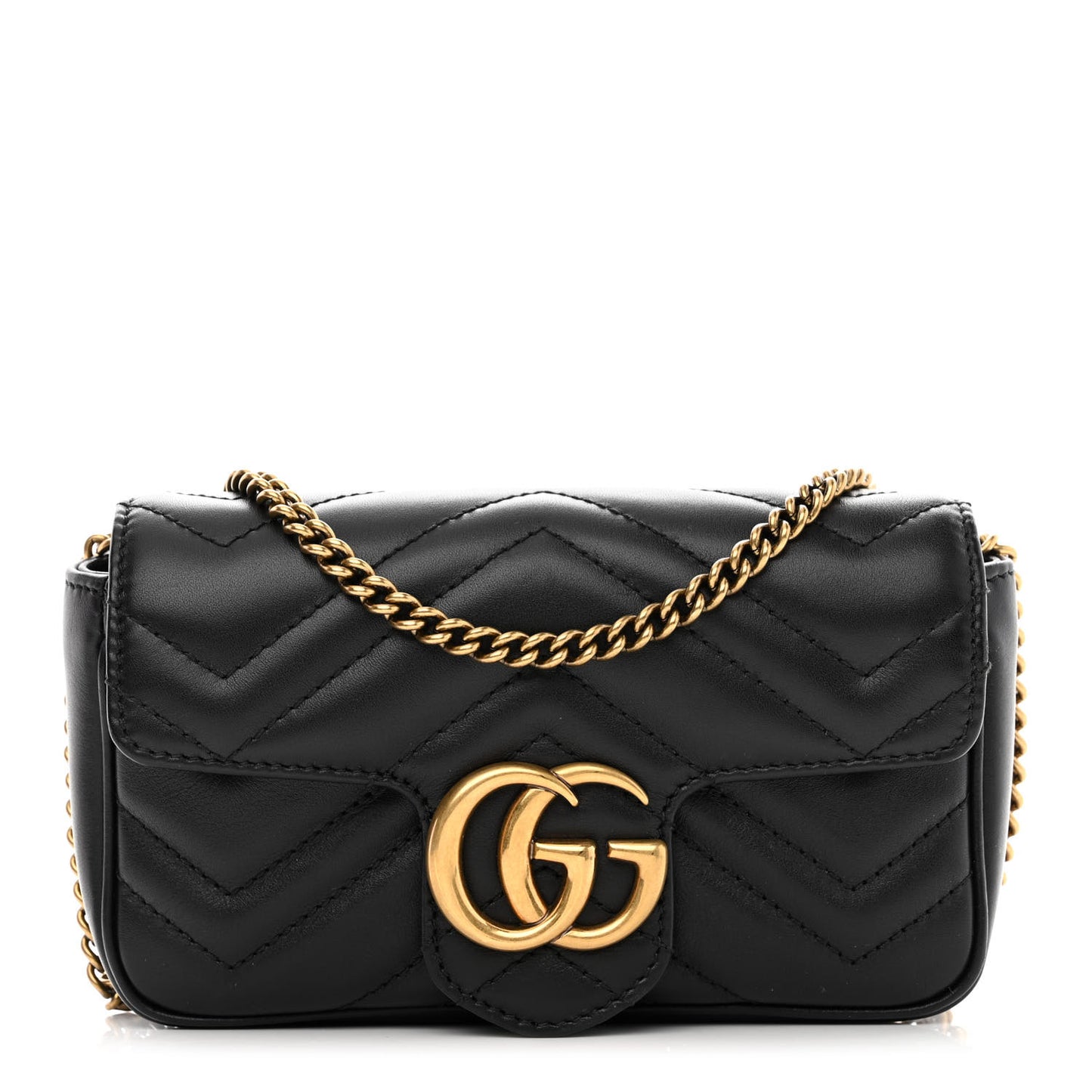 Calfskin Matelasse Super Mini GG Marmont Shoulder Bag Black