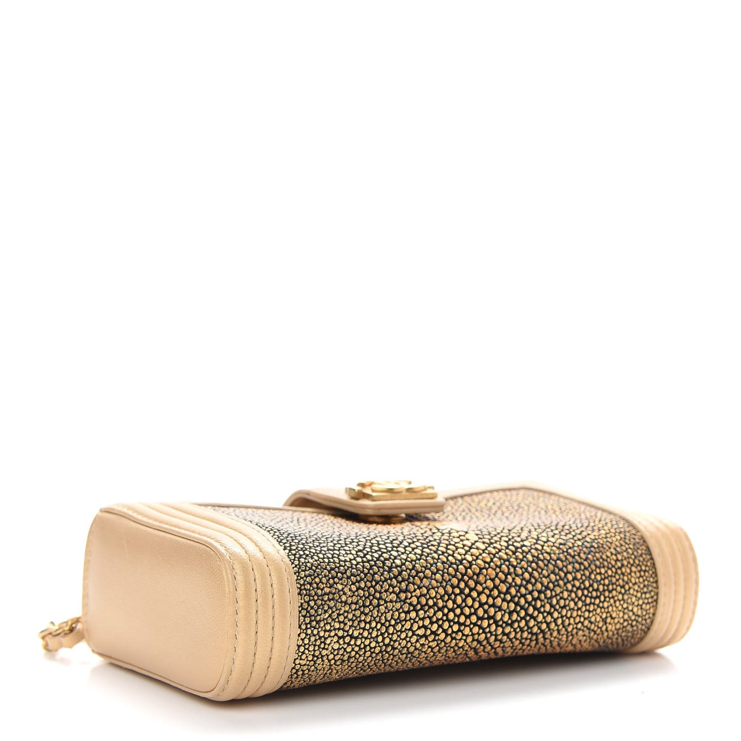 Metallic Galuchat Stingray Lambskin Mini Clutch With Removable Chain Gold