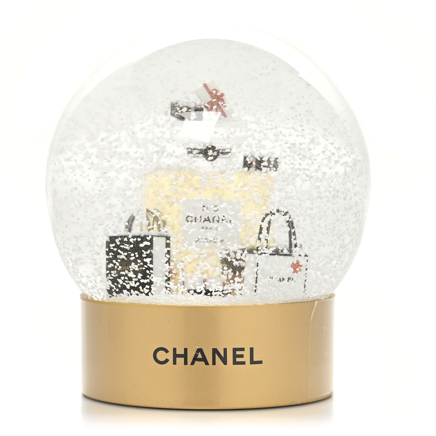 Chanel Glass N°5 Perfume Bottle Snow Globe Gold 5 of 9