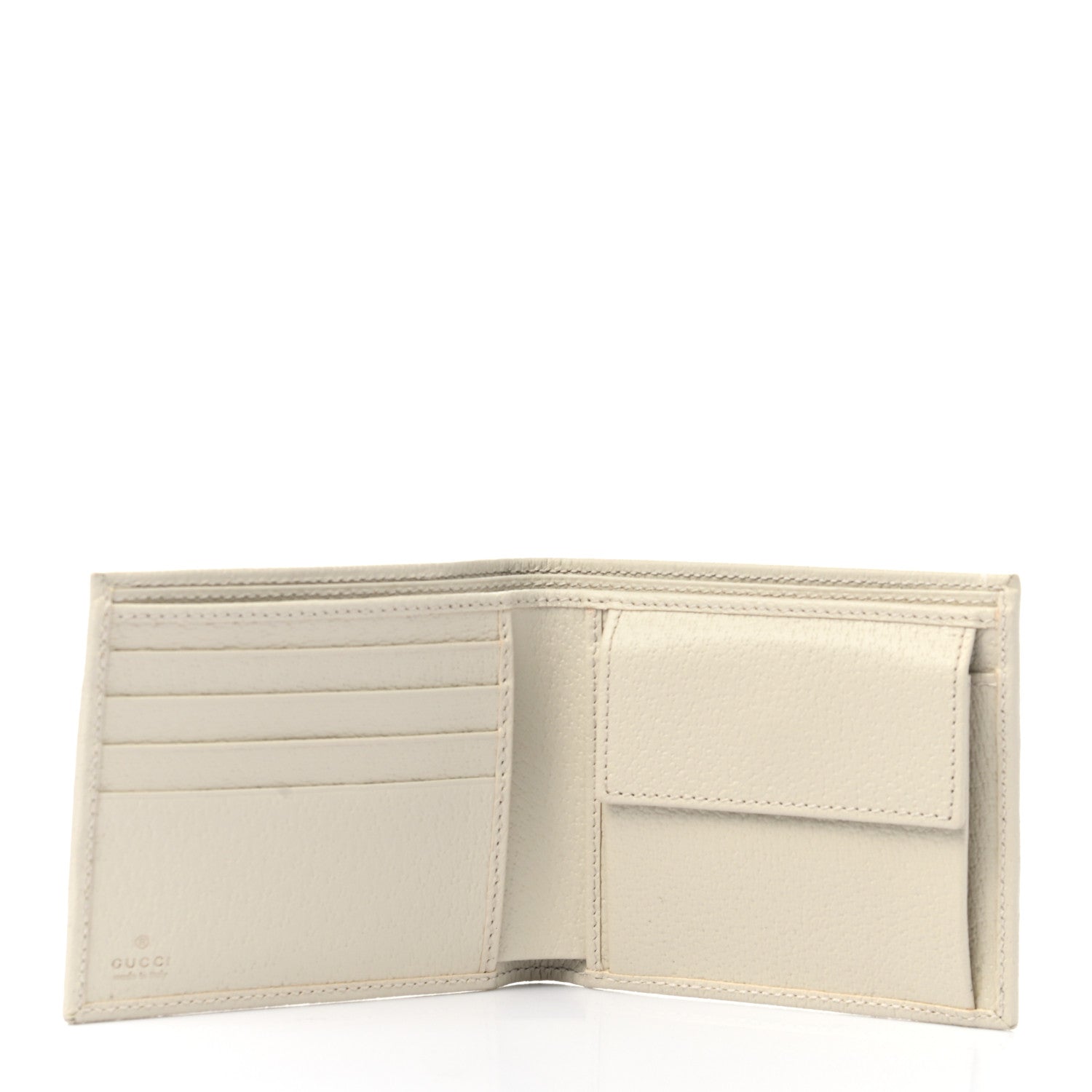 Gucci GG Supreme Monogram Textured Calfskin Web Mens Ophidia Bi-Fold Coin Wallet Beige Ebony Mystic White 5 of 9