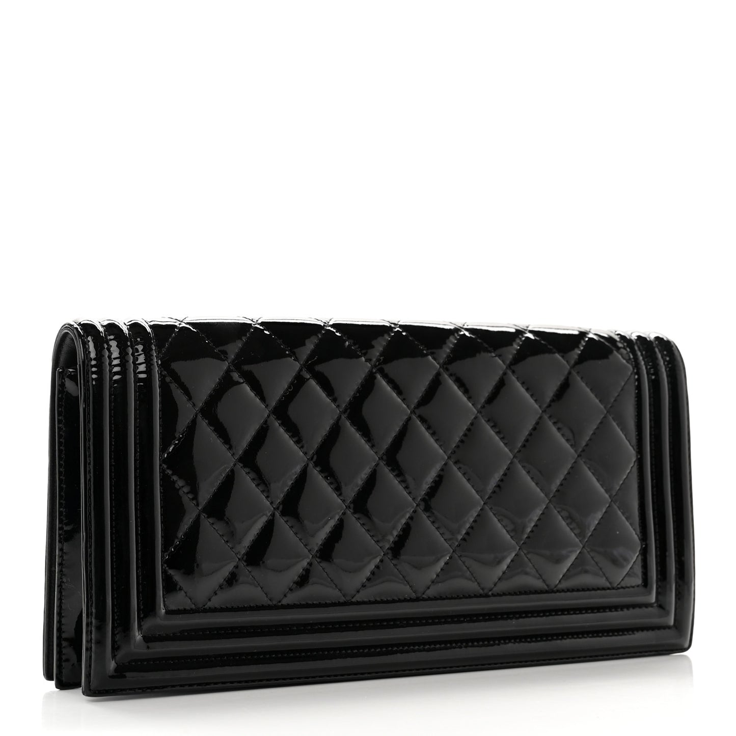 Patent Quilted Boy Flap Clutch Black