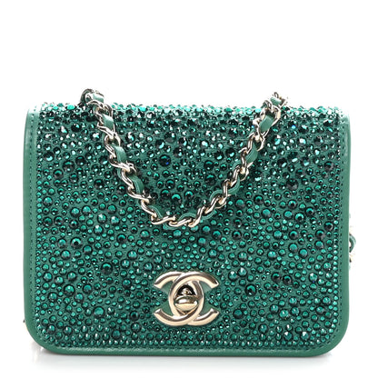 Chanel Lambskin Crystal Diamante Clutch With Chain Green 1 of 12
