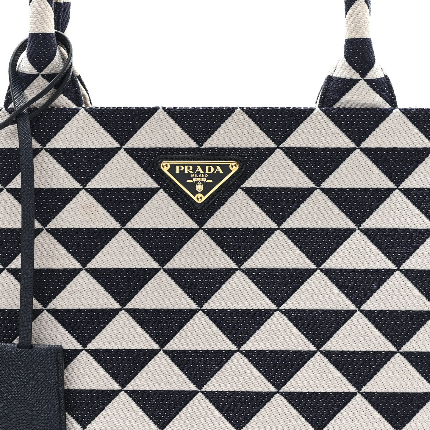 Jacquard Saffiano Triangolo Symbole Embroidered Large Tote Baltico Talco
