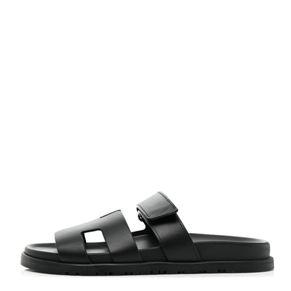Hermes Calfskin Womens Chypre Sandals 39 Black 1 of 8