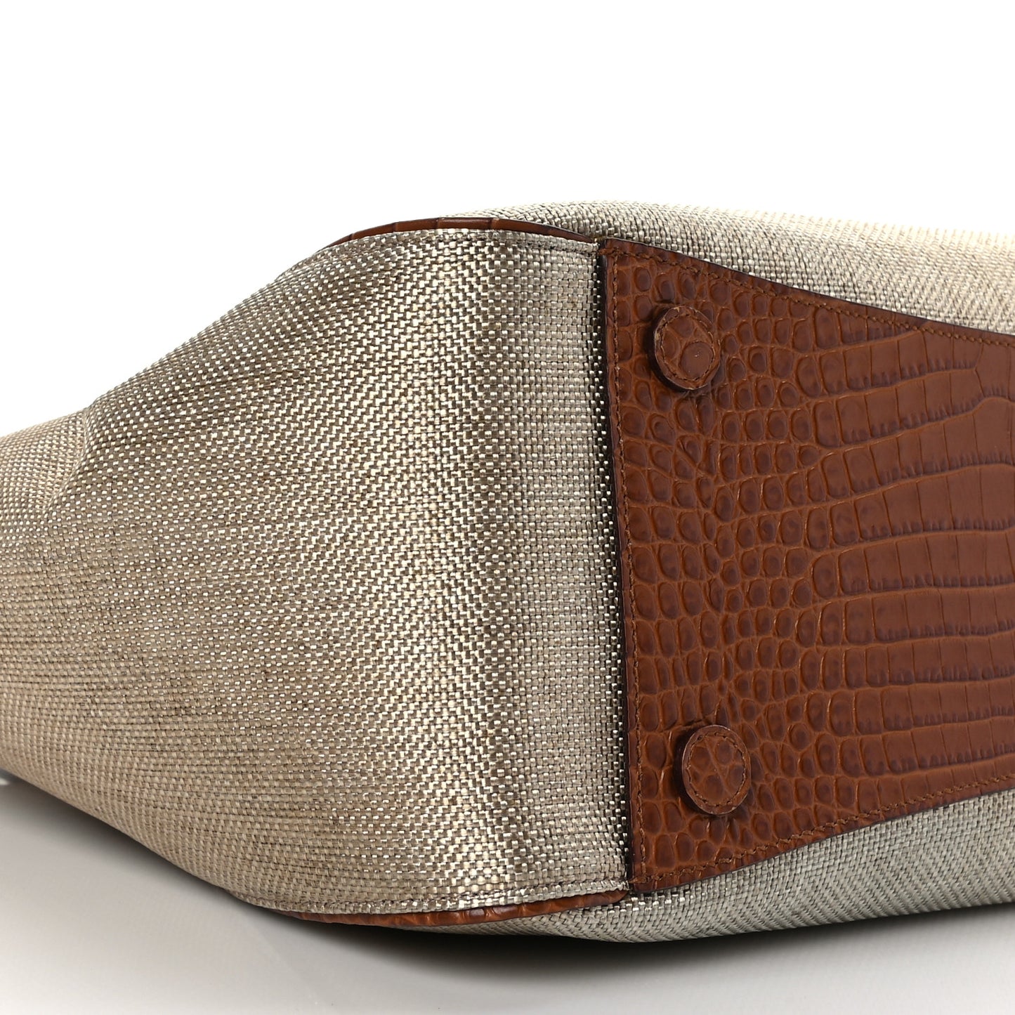 Lamé Raffia Crocodile Embossed Trim Varenne Tote Natural Cuoio