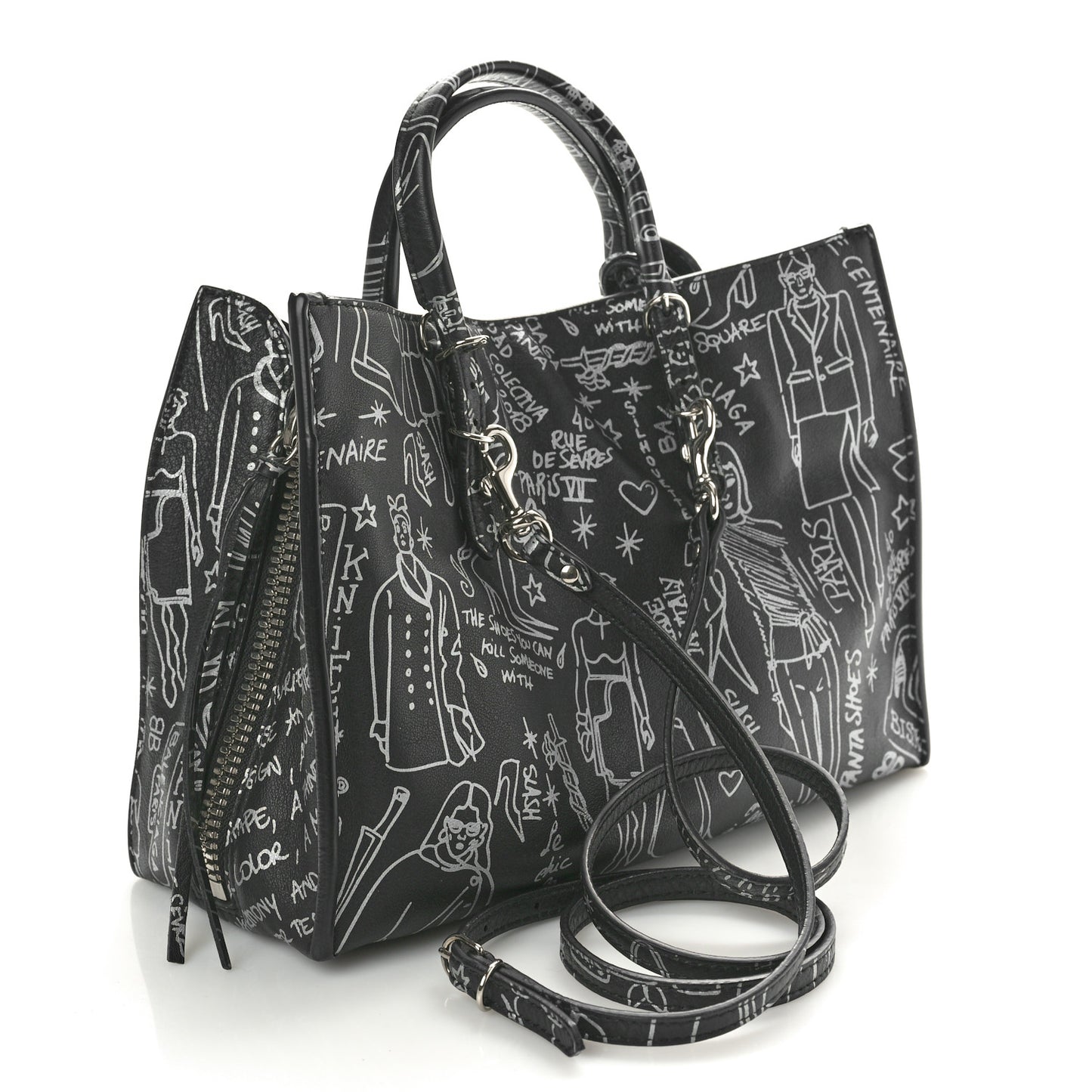 Agneau Graffiti Papier A6 Zip Around Tote Black White
