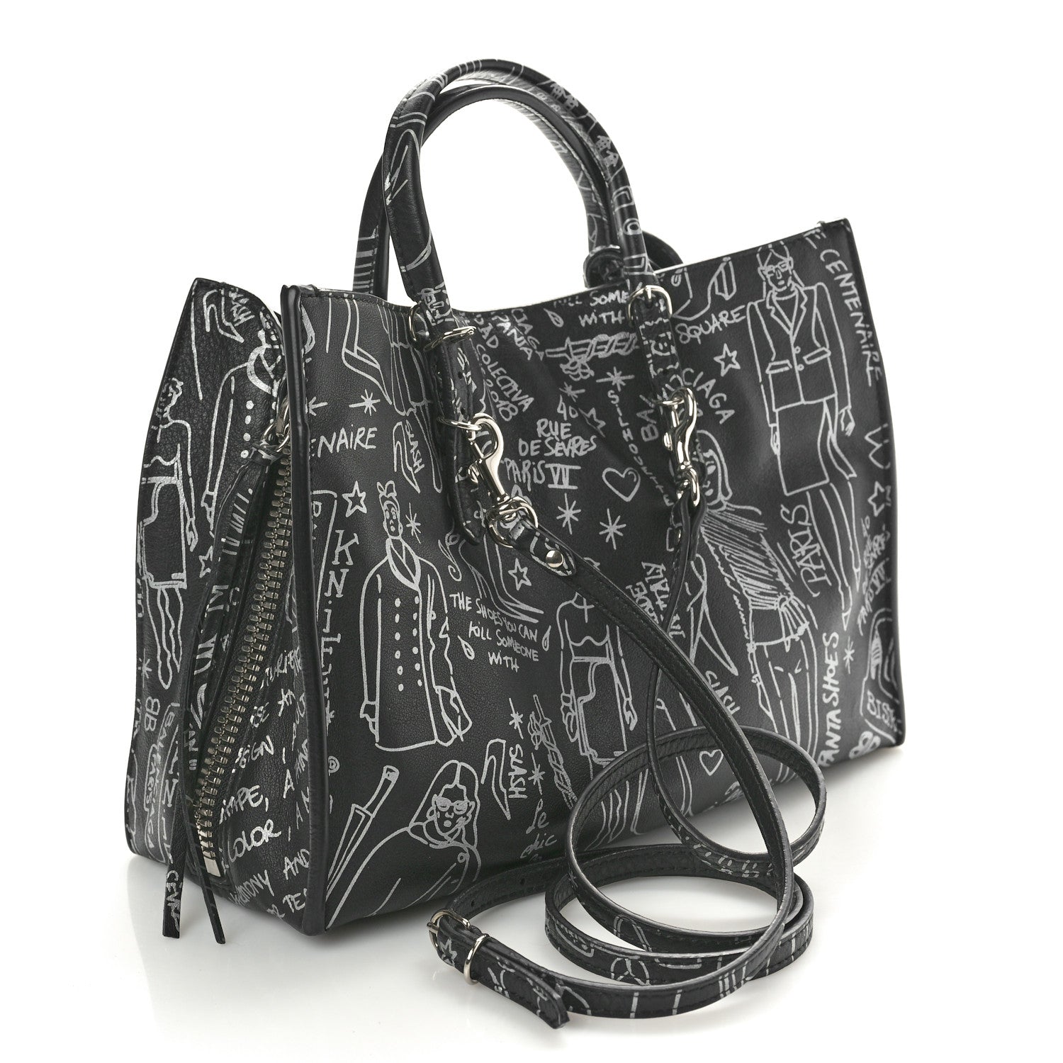 Balenciaga Agneau Graffiti Papier A6 Zip Around Tote Black White 4 of 10