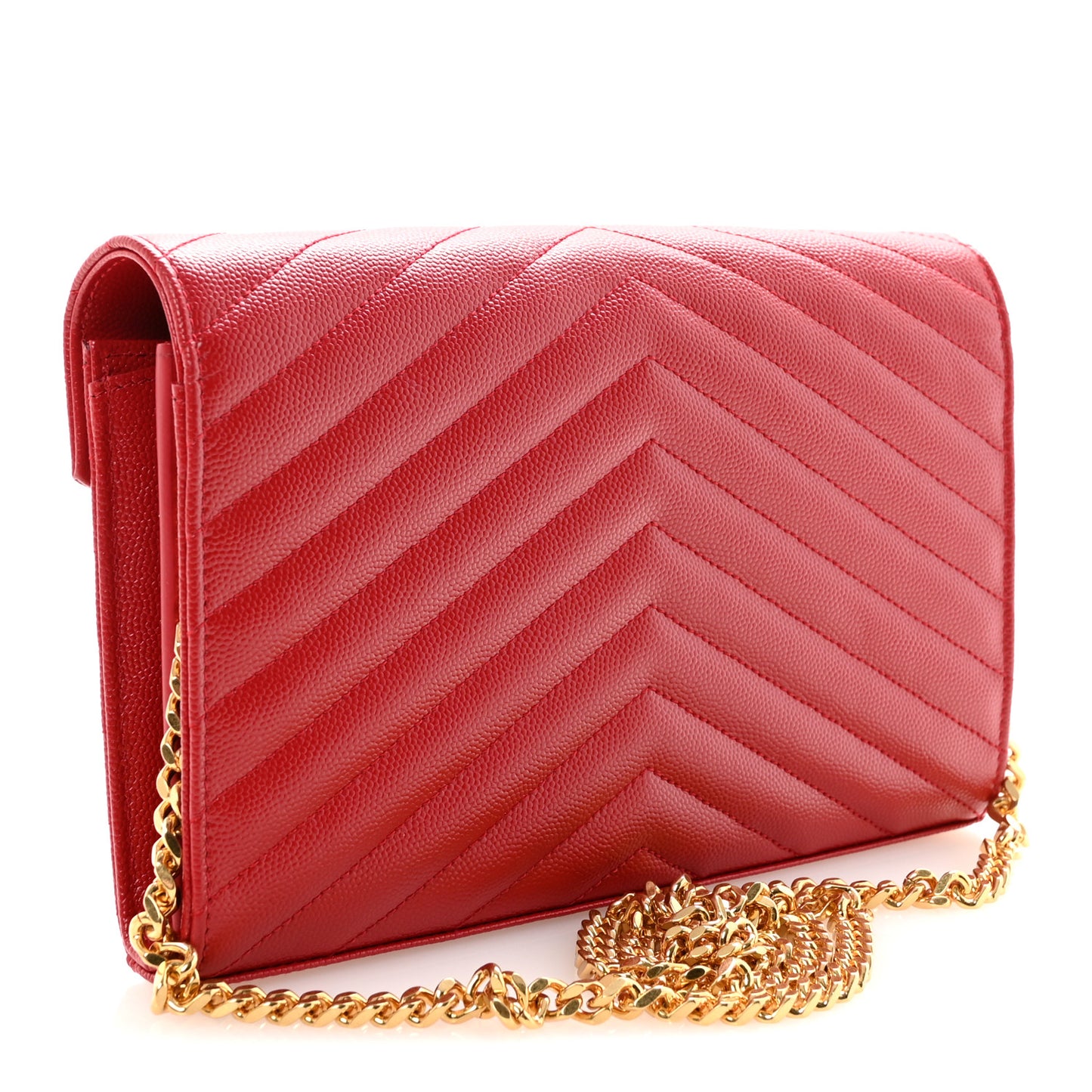 Grain De Poudre Matelasse Chevron Monogram Chain Wallet Rouge Eros
