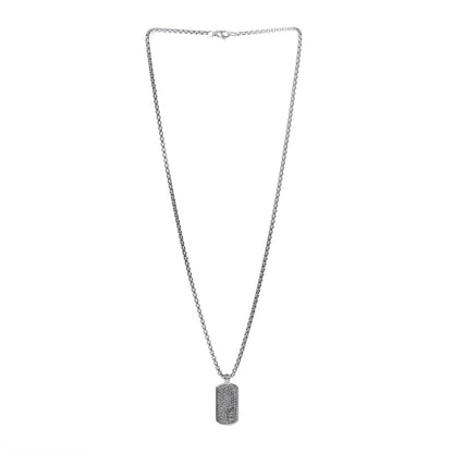 David Yurman Sterling Silver Pave Diamond Small Dog Tag Pendant Necklace 3 of 5