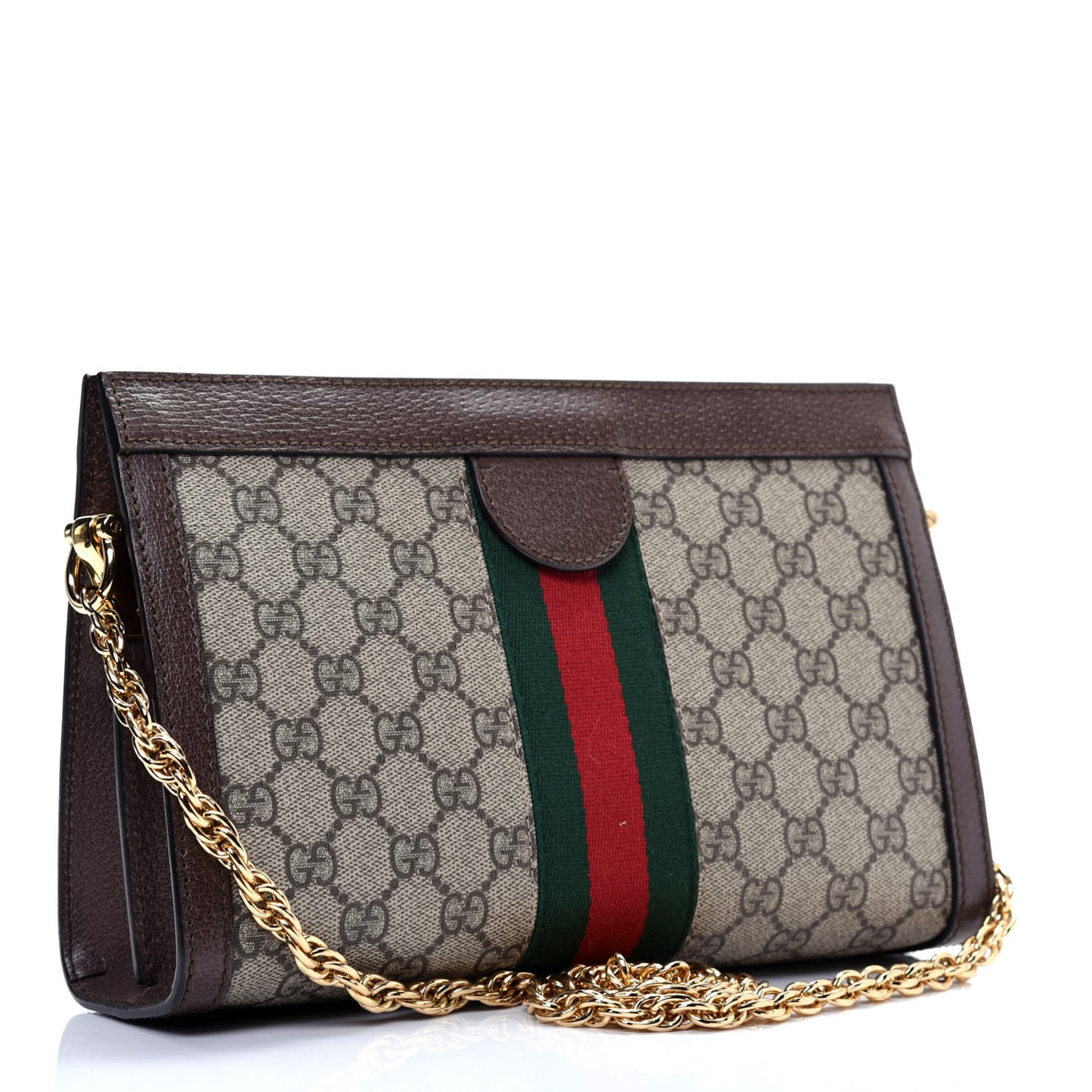 GG Supreme Monogram Web Small Ophidia Chain Shoulder Bag Brown