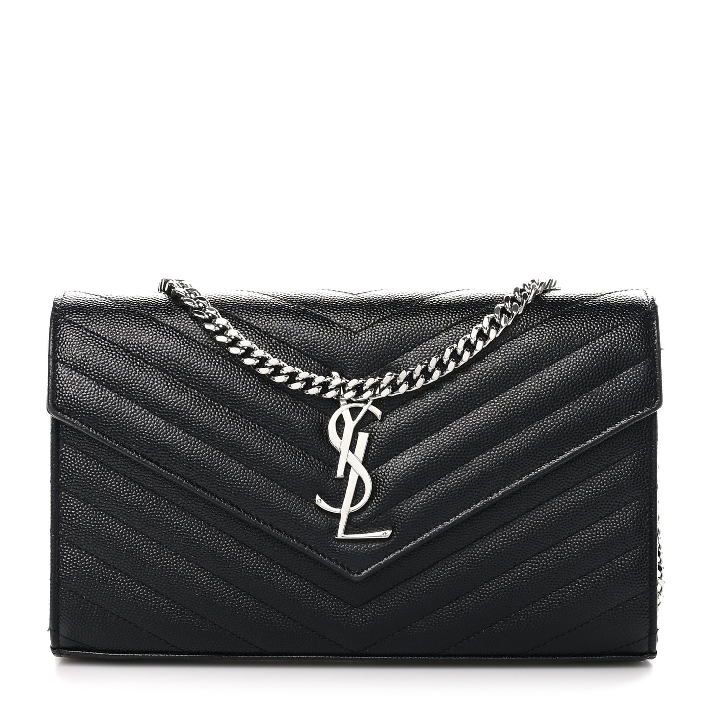 Grain De Poudre Matelasse Chevron Monogram Chain Wallet Black