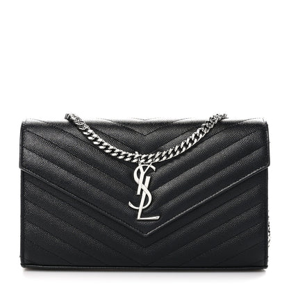 Saint Laurent Grain De Poudre Matelasse Chevron Monogram Chain Wallet Black 1 of 11