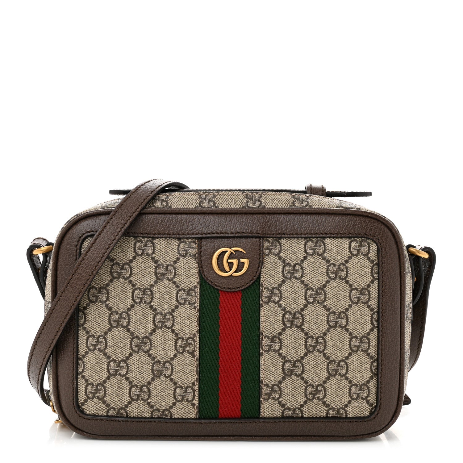 Gucci GG Supreme Monogram Web Small Ophidia Top Handle Shoulder Bag Brown 1 of 13