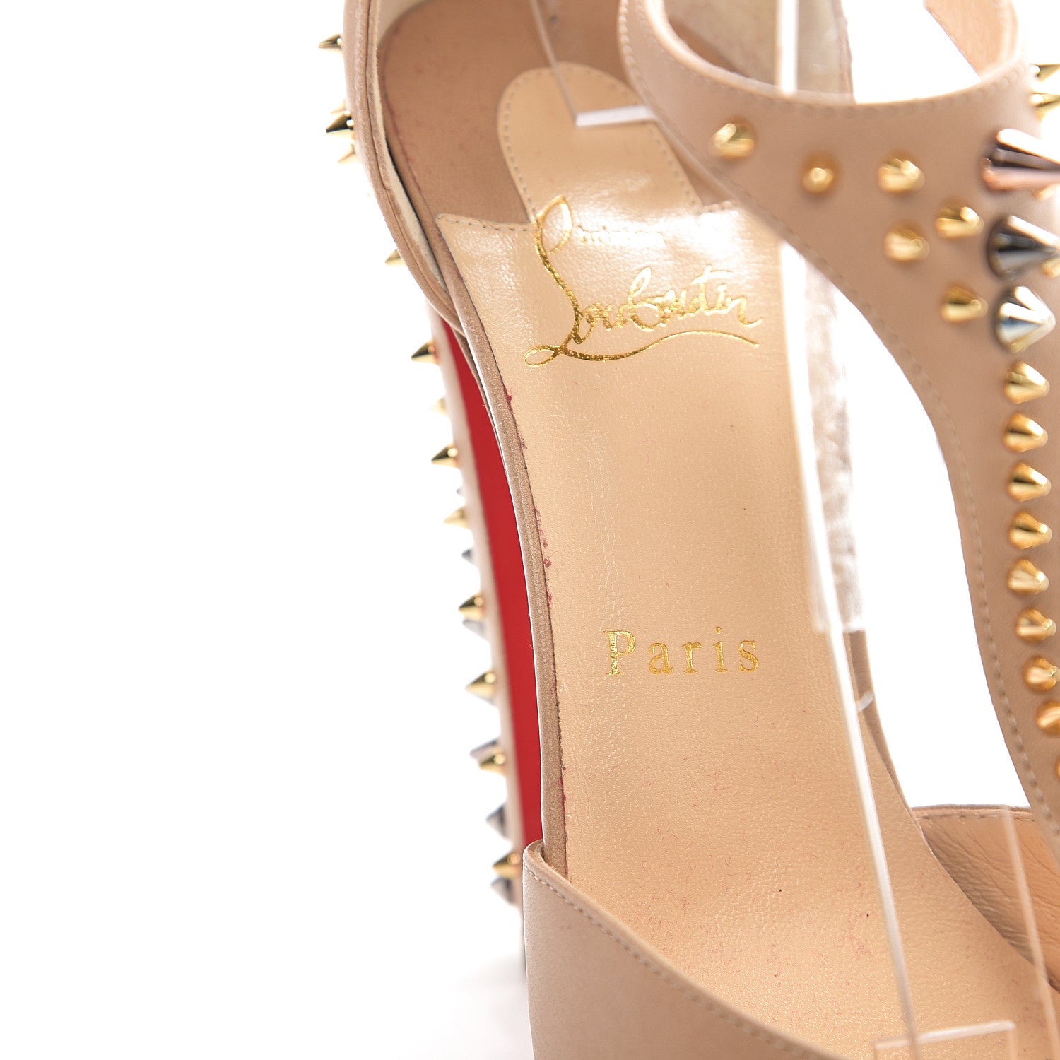 Christian Louboutin Nappa Goldostrap 100 Spiked Pumps 40 Nude 7 of 9