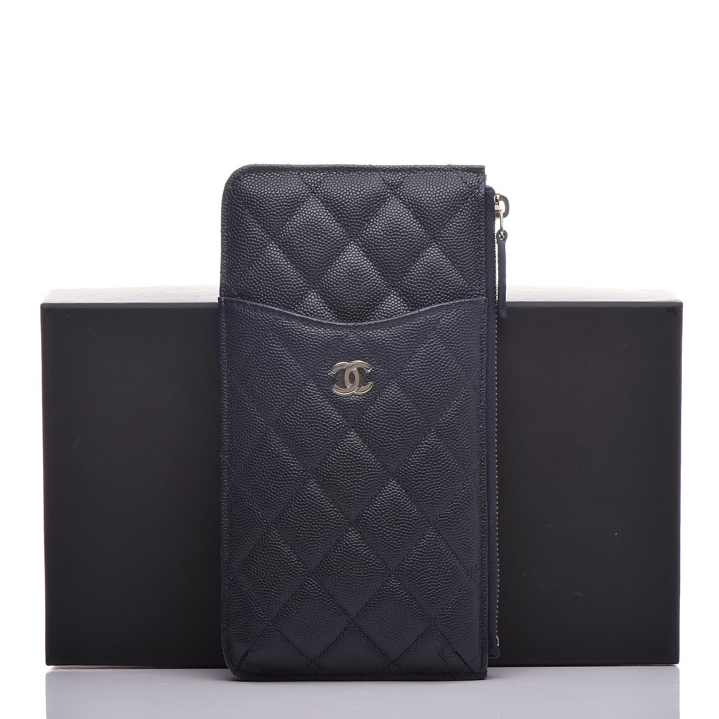 Caviar Quilted Classic Flat Wallet Pouch Navy