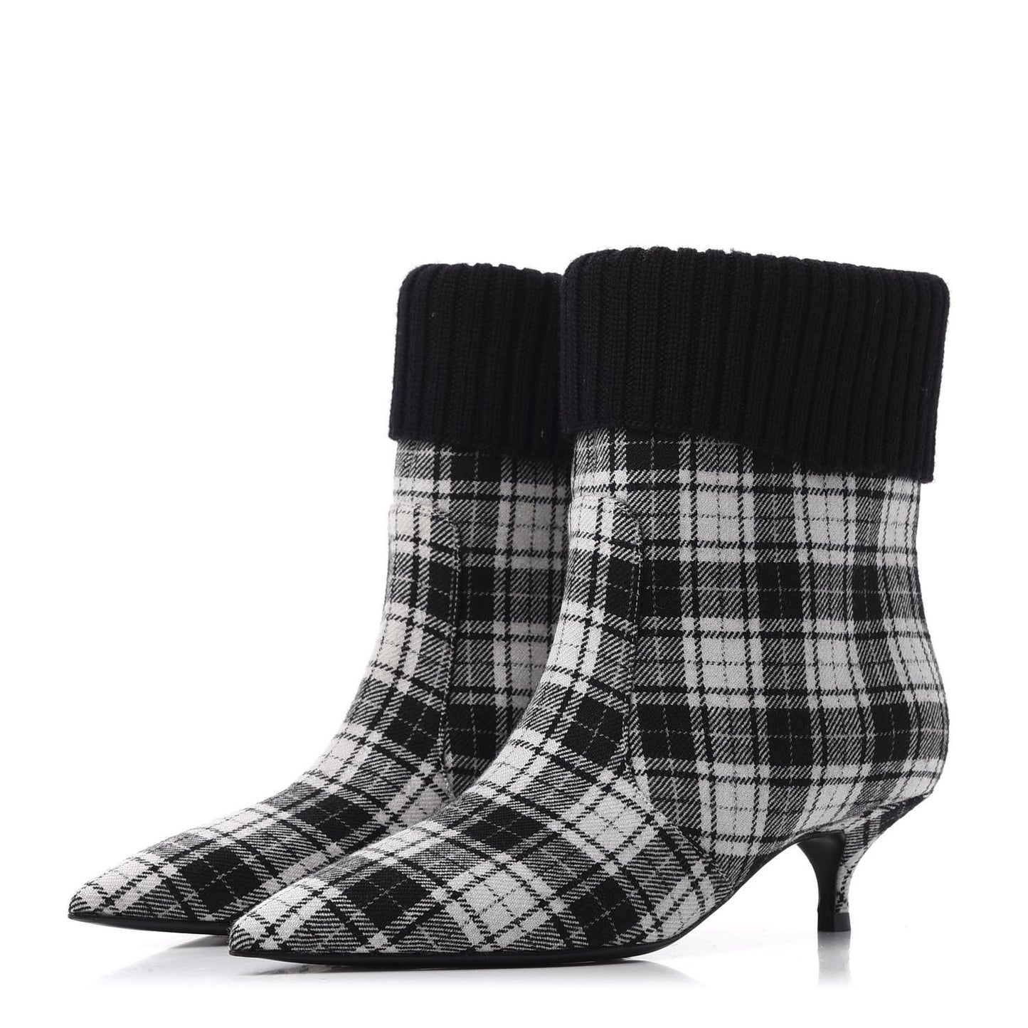 Tartan Fabric Beat Ankle Boots 37.5 White Black